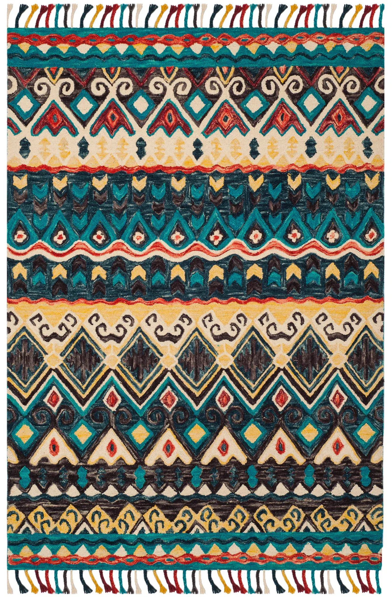Aspen Tribal Wide Banded Hand-Tufted Wool Rug