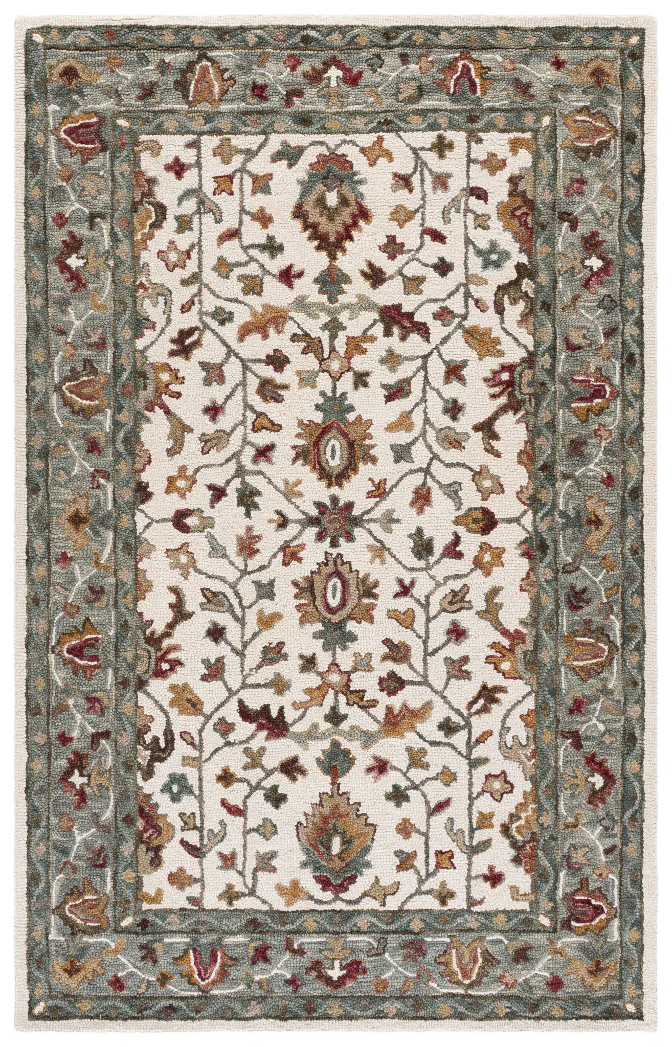 Aspen Floral Vine Bordered Hand-Tufted Wool Rug