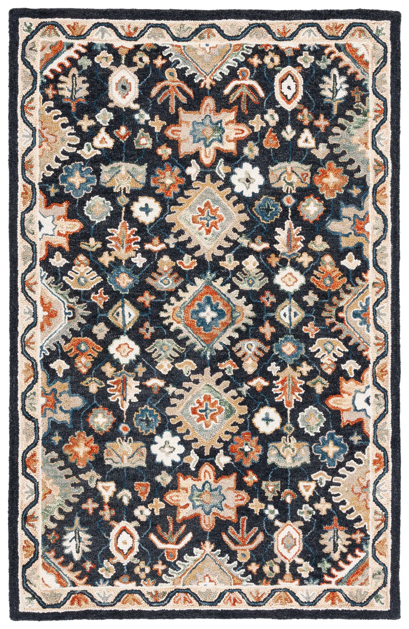 Aspen Floral Diamond Bordered Hand-Tufted Wool Rug
