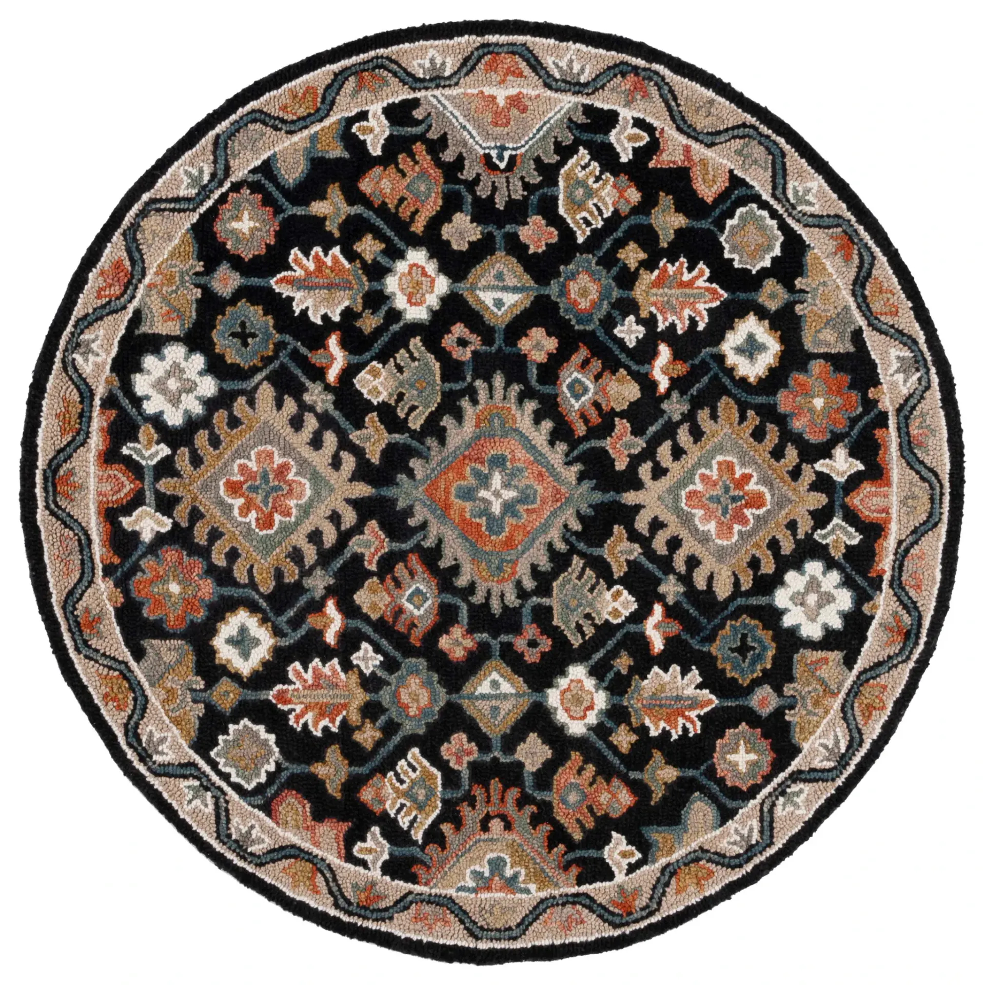 Aspen Floral Diamond Bordered Hand-Tufted Wool Rug