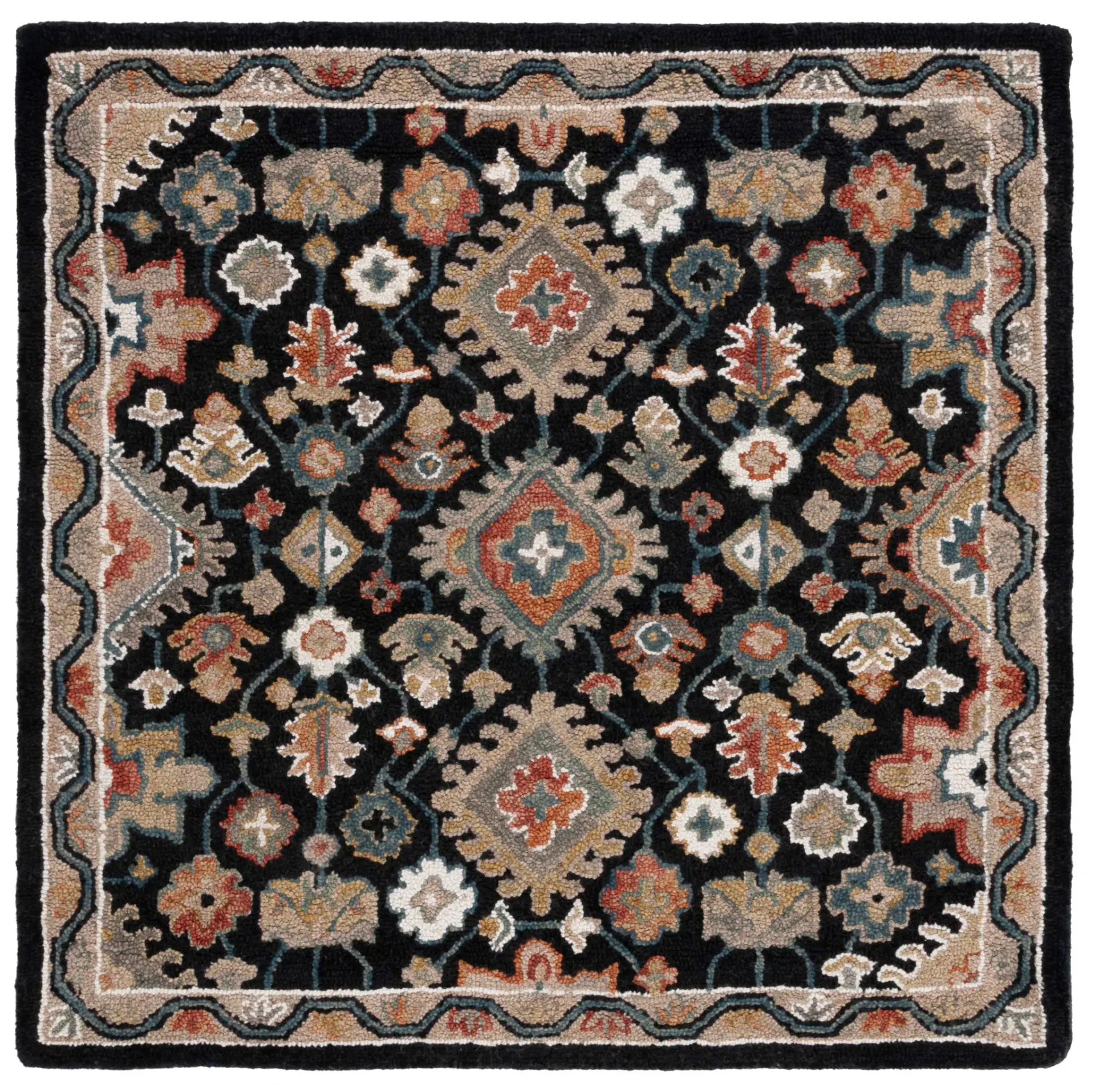Aspen Floral Diamond Bordered Hand-Tufted Wool Rug
