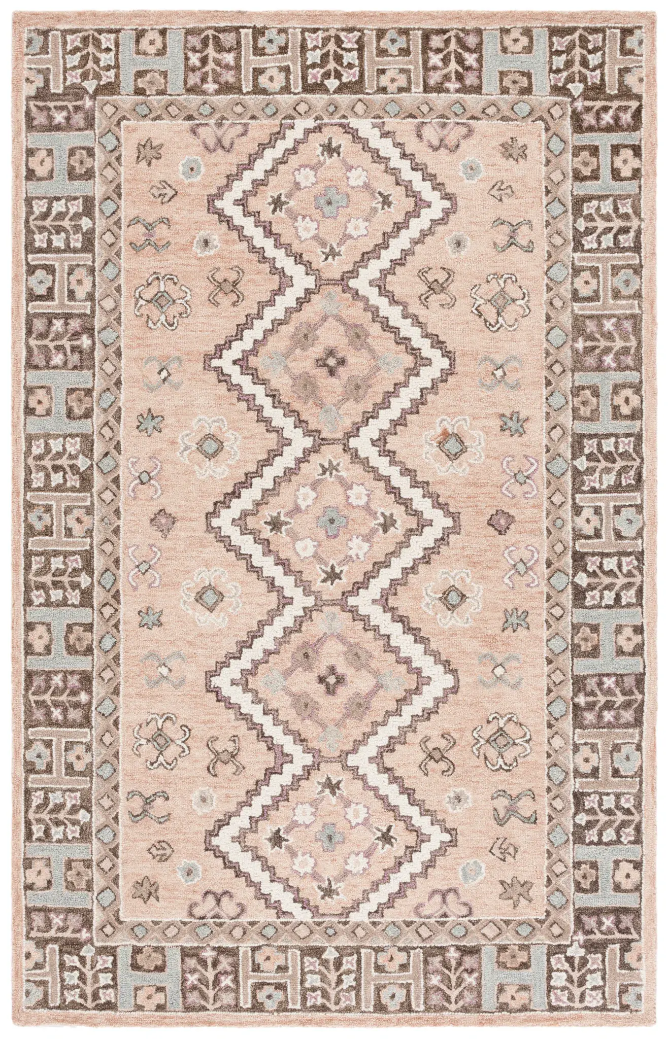 Aspen Diamond Column Bordered Hand-Tufted Wool Rug