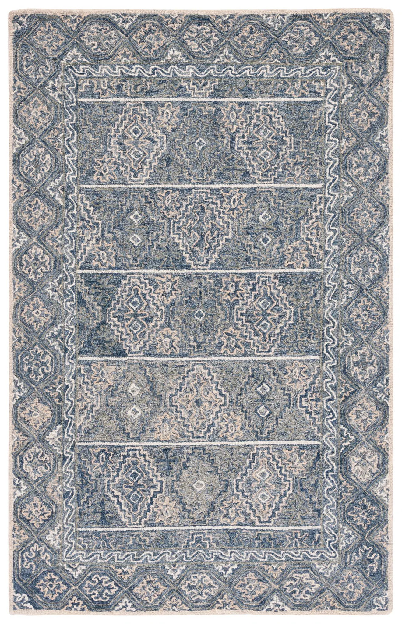 Aspen Banded Tribal Bordered Hand-Tufted Wool Rug
