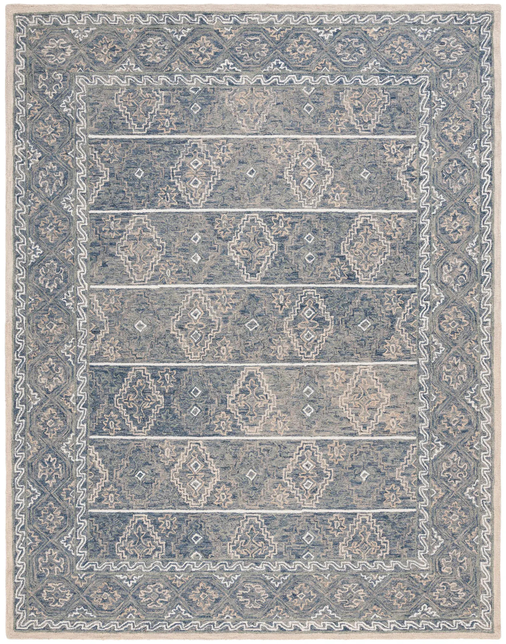 Aspen Banded Tribal Bordered Hand-Tufted Wool Rug