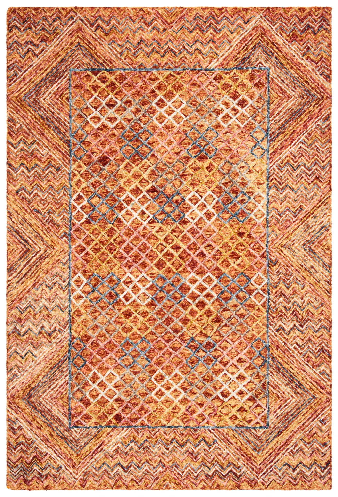 Aspen Chevron Border Trellis Hand-Tufted Wool Rug