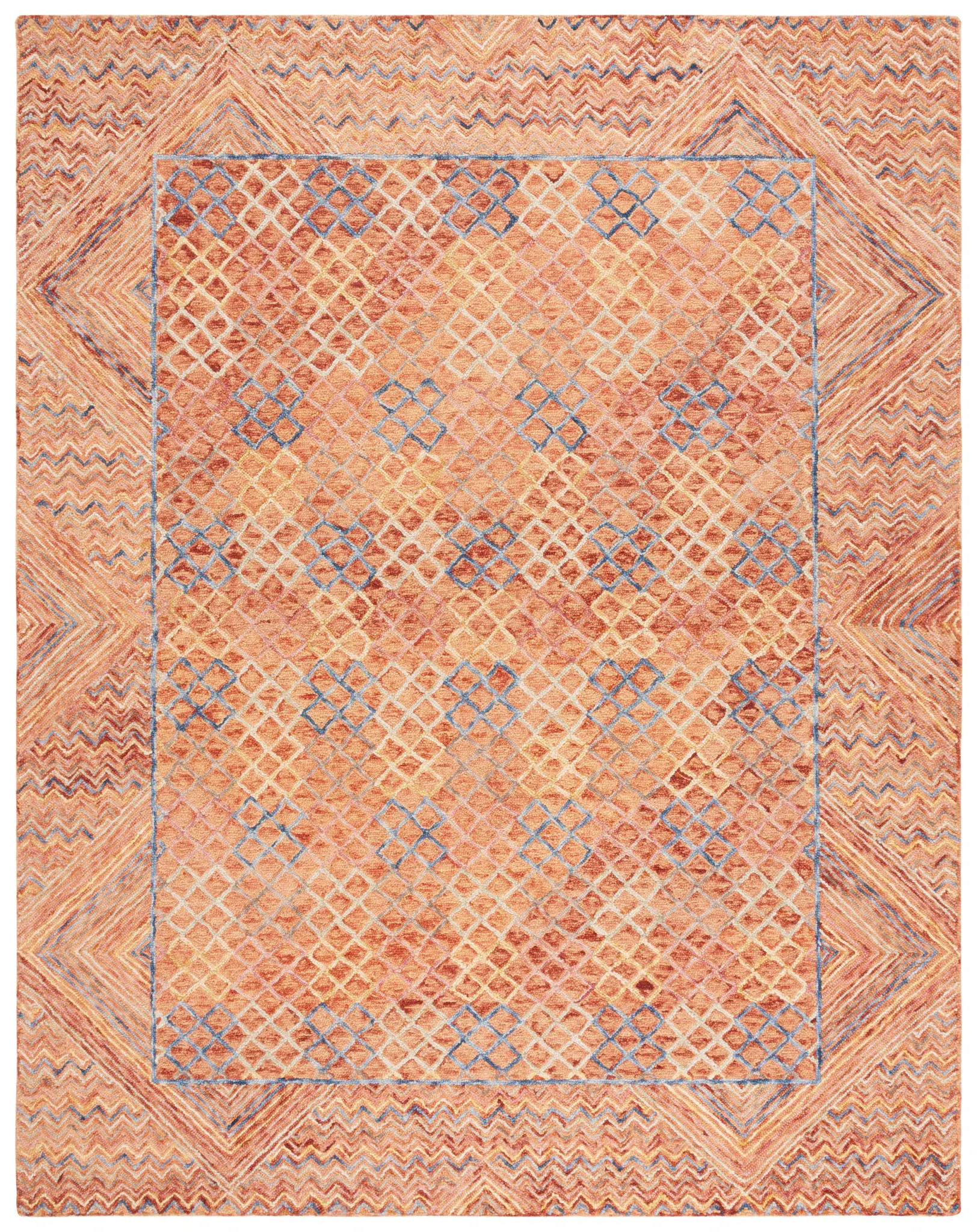 Aspen Chevron Border Trellis Hand-Tufted Wool Rug