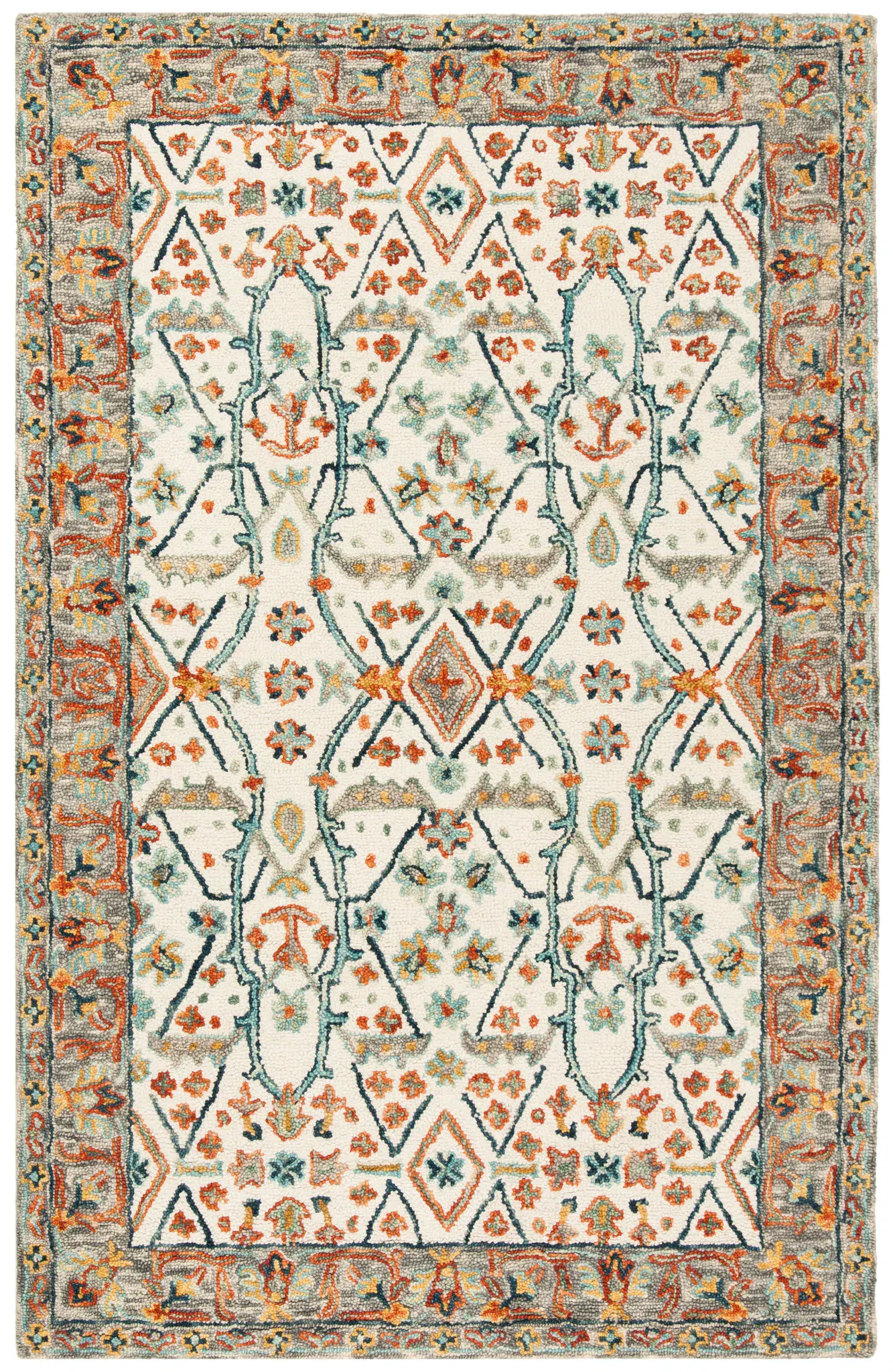 Aspen Geometric Bordered Hand-Tufted Wool Rug