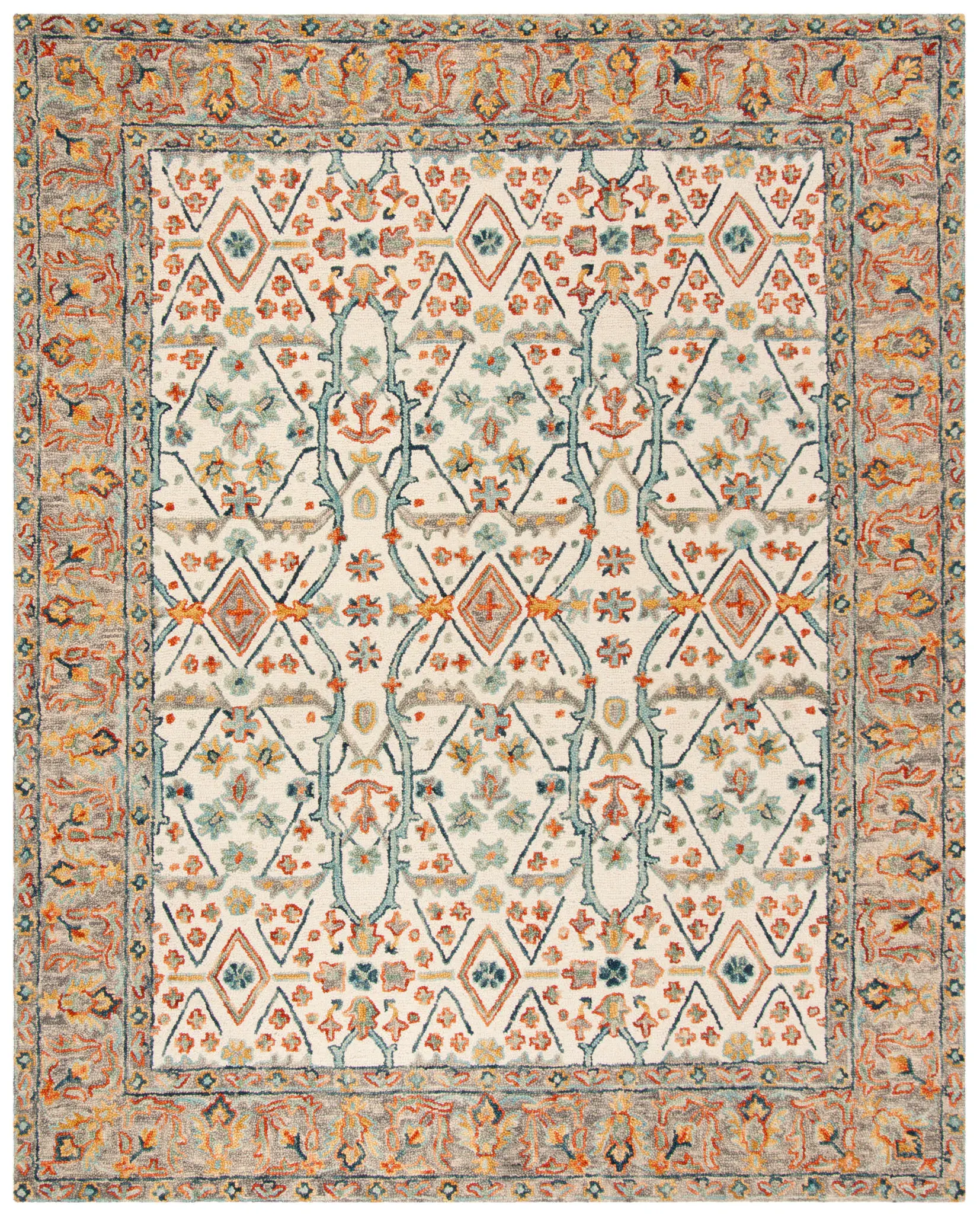 Aspen Geometric Bordered Hand-Tufted Wool Rug