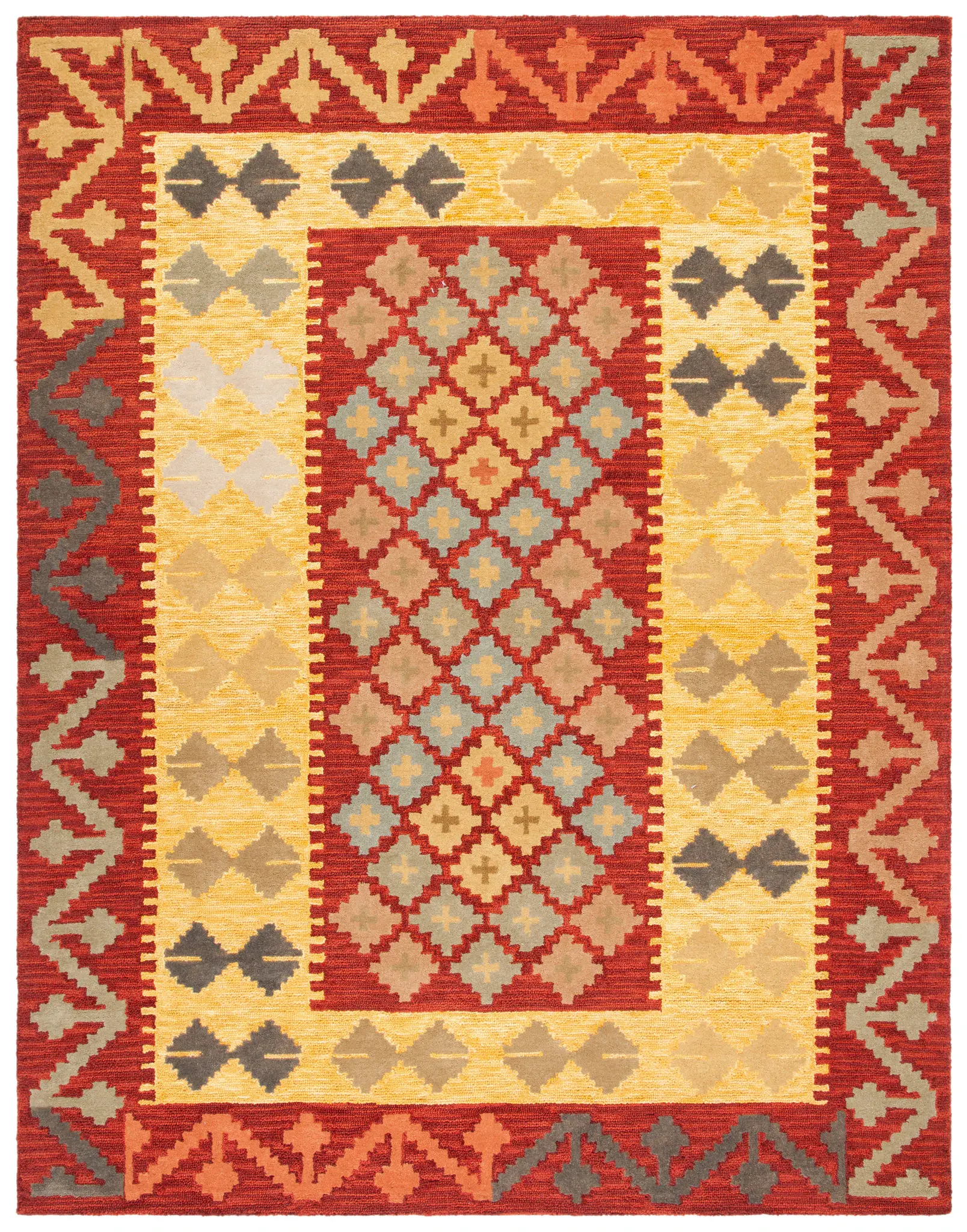 Aspen Tribal Column Bordered Hand-Tufted Wool Rug