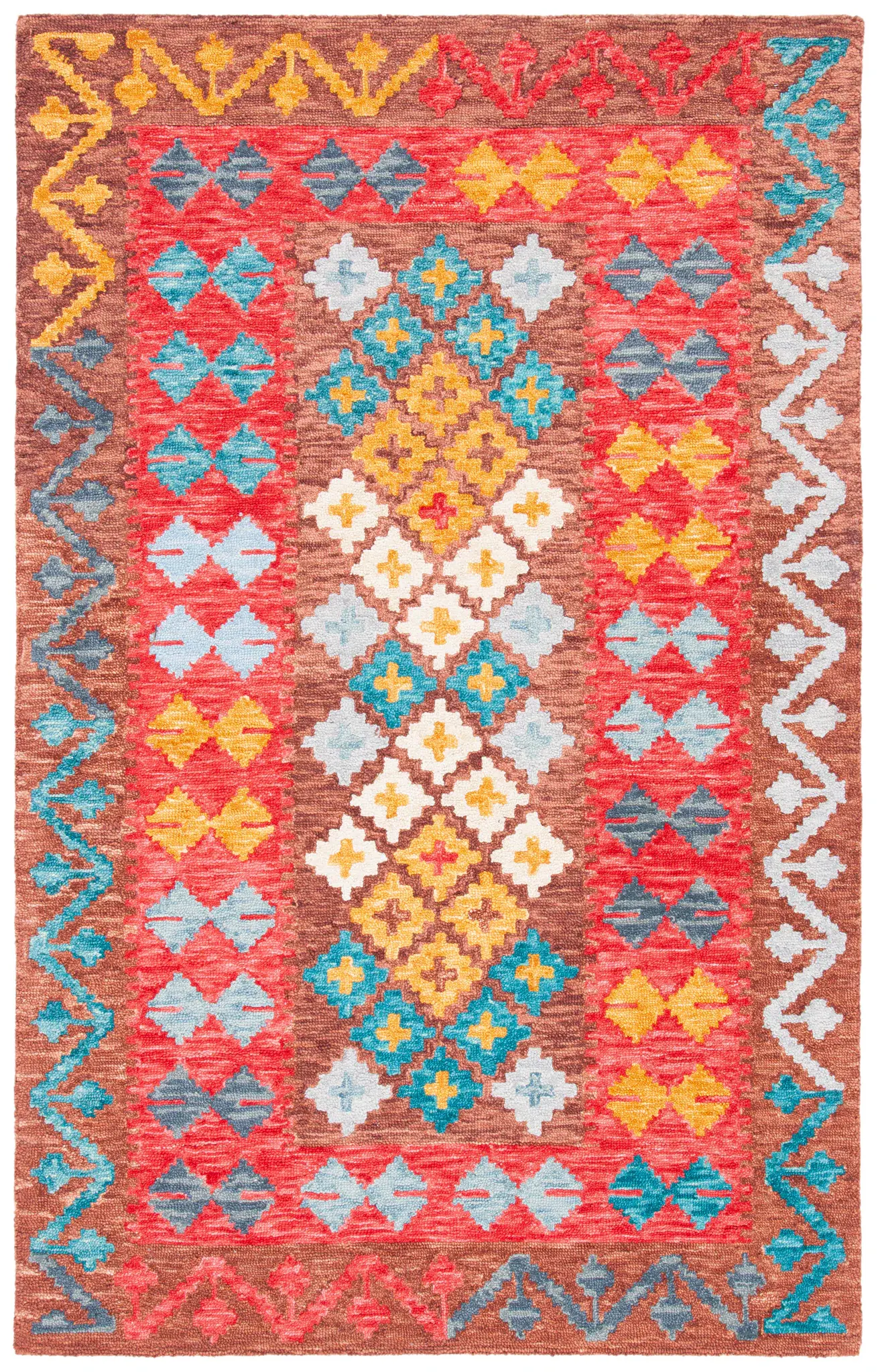 Aspen Tribal Column Bordered Hand-Tufted Wool Rug