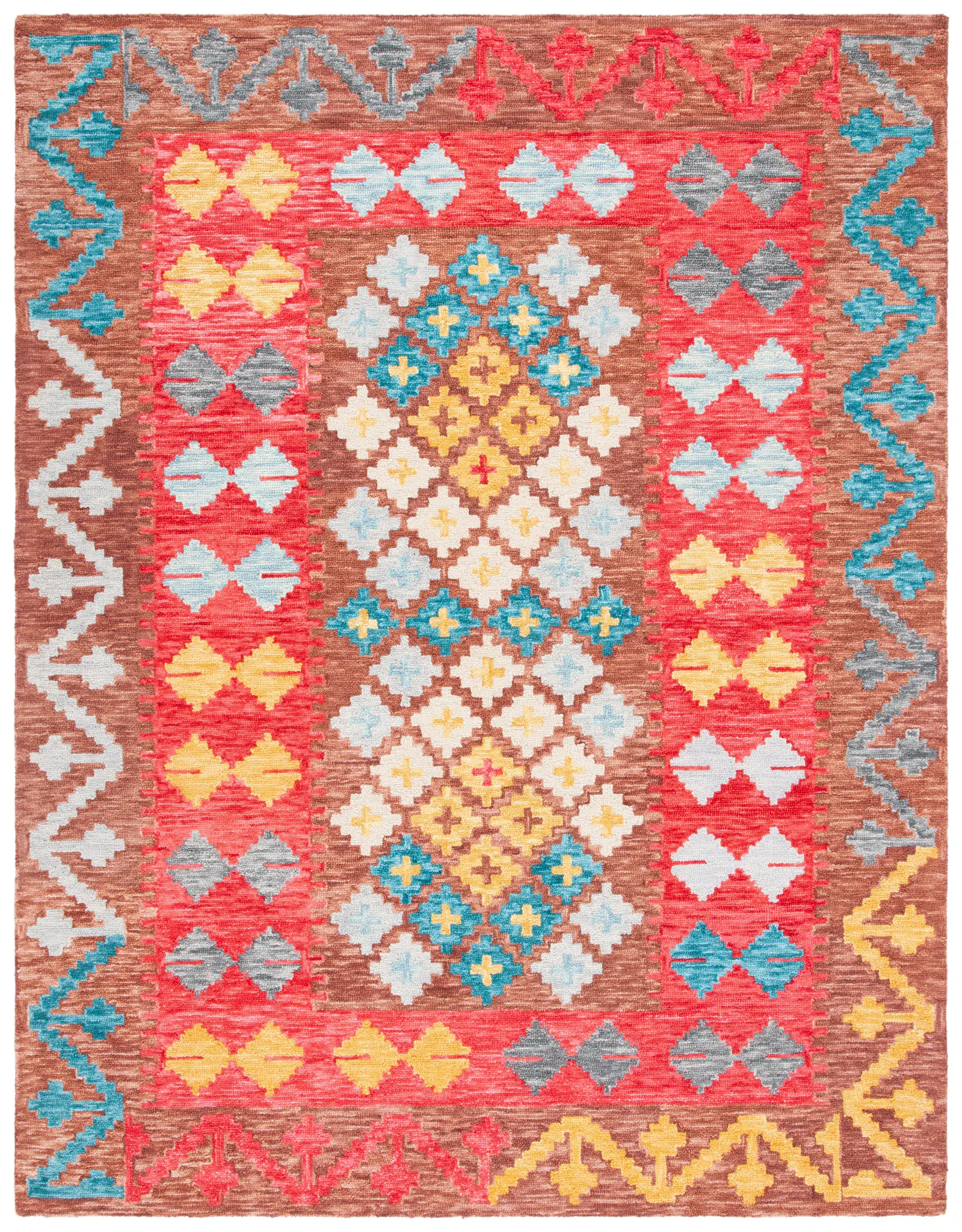Aspen Tribal Column Bordered Hand-Tufted Wool Rug
