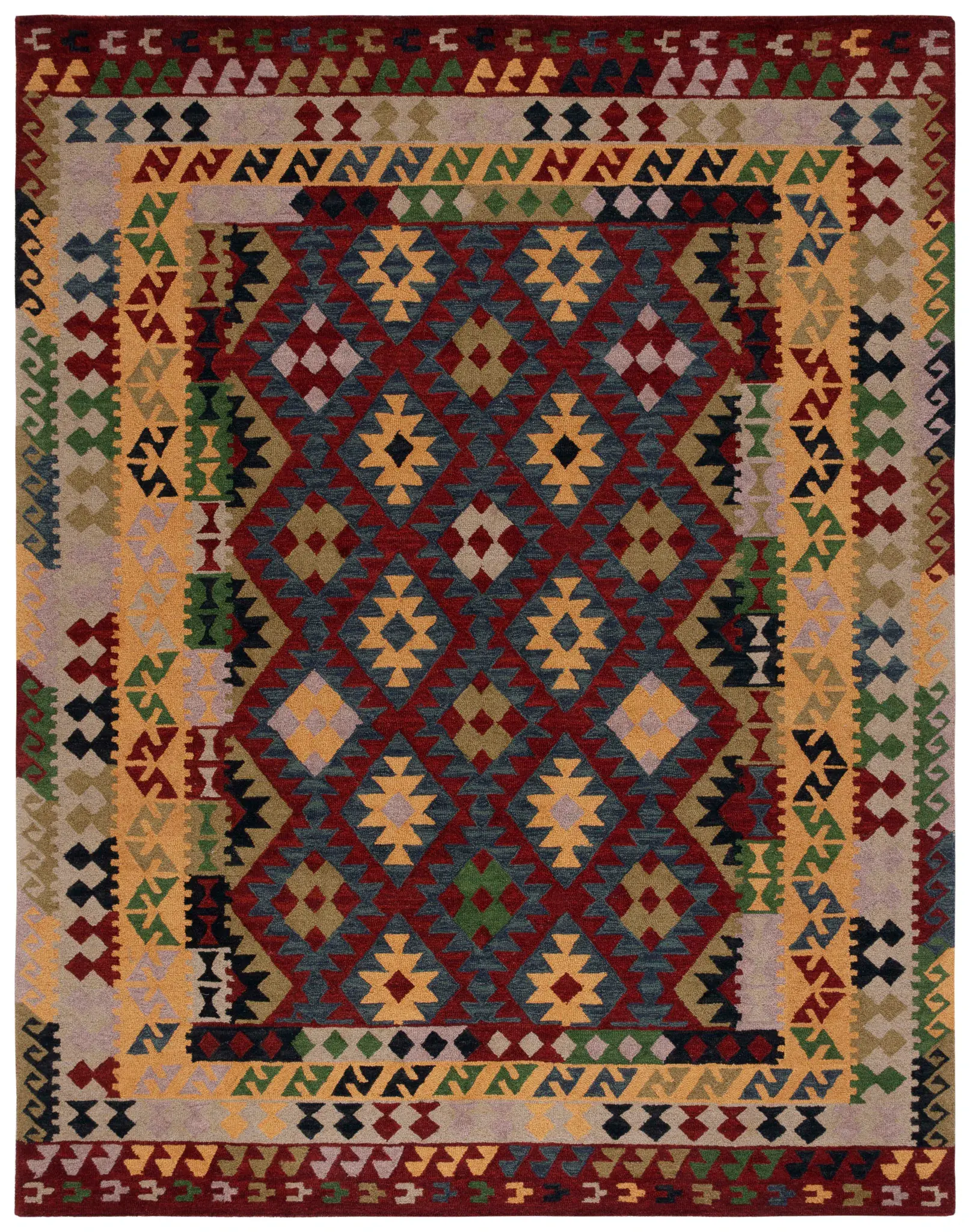 Aspen Southwestern Serrated Diamond Bordered Hand-Tufted Wool Rug