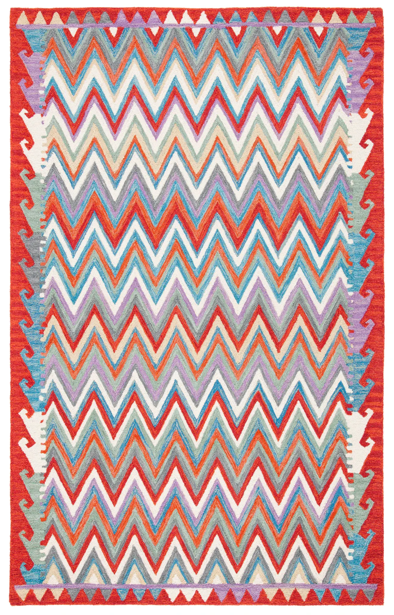 Aspen Chevron Bordered Hand-Tufted Wool Rug