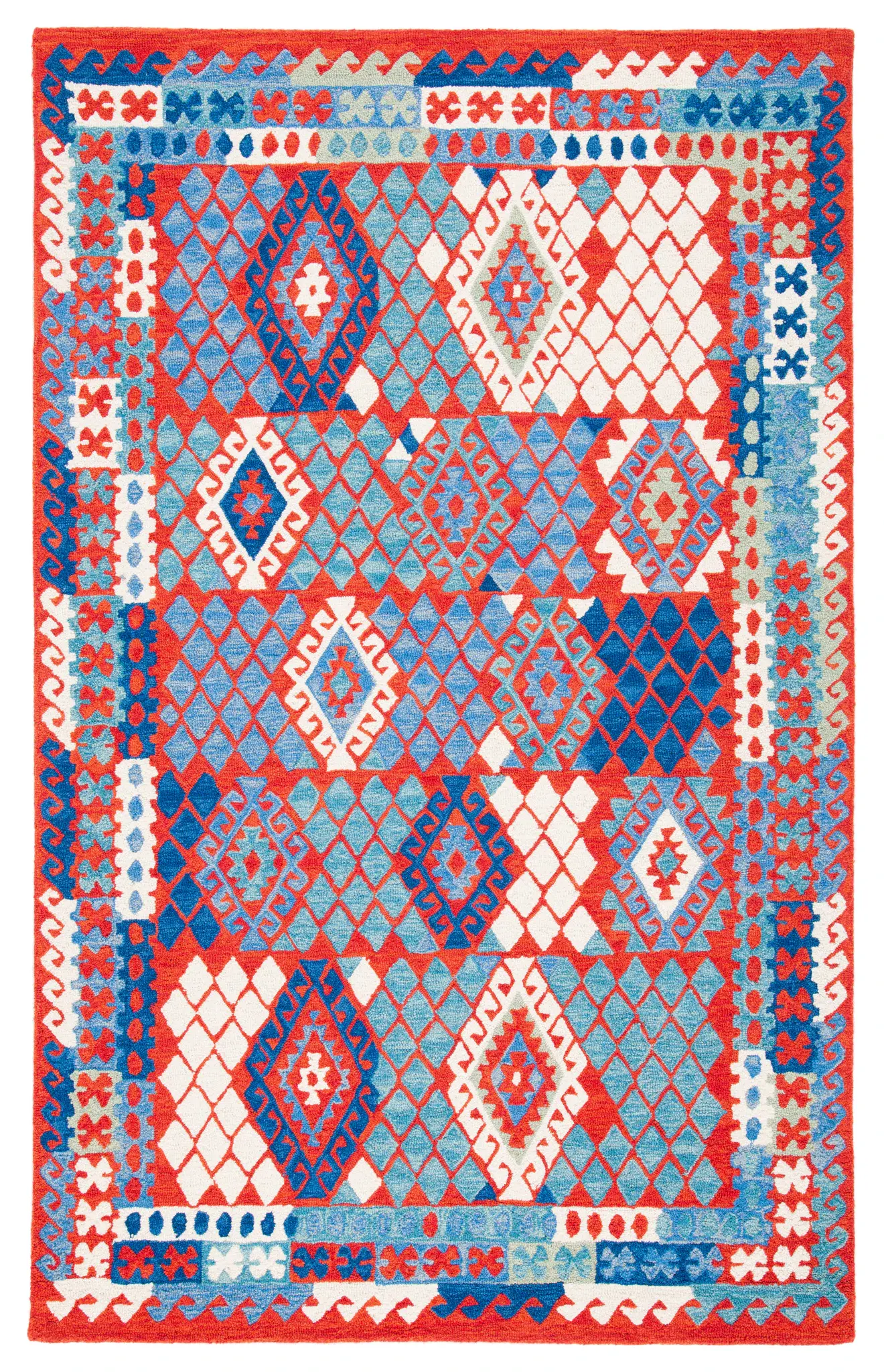 Aspen Tribal Kilim Diamond Bordered Hand-Tufted Wool Rug