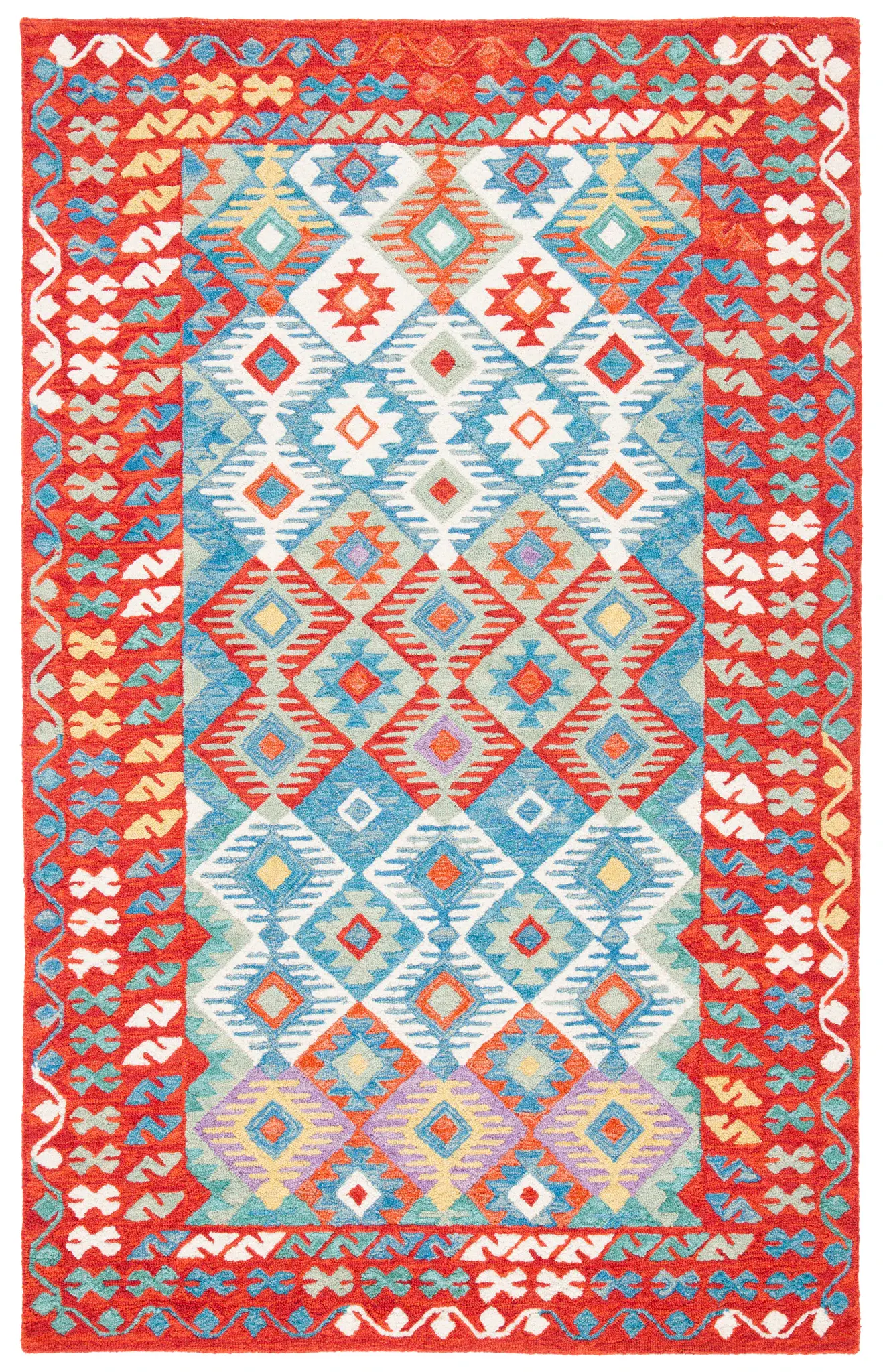 Aspen Tribal Stepped Diamond Bordered Hand-Tufted Wool Rug