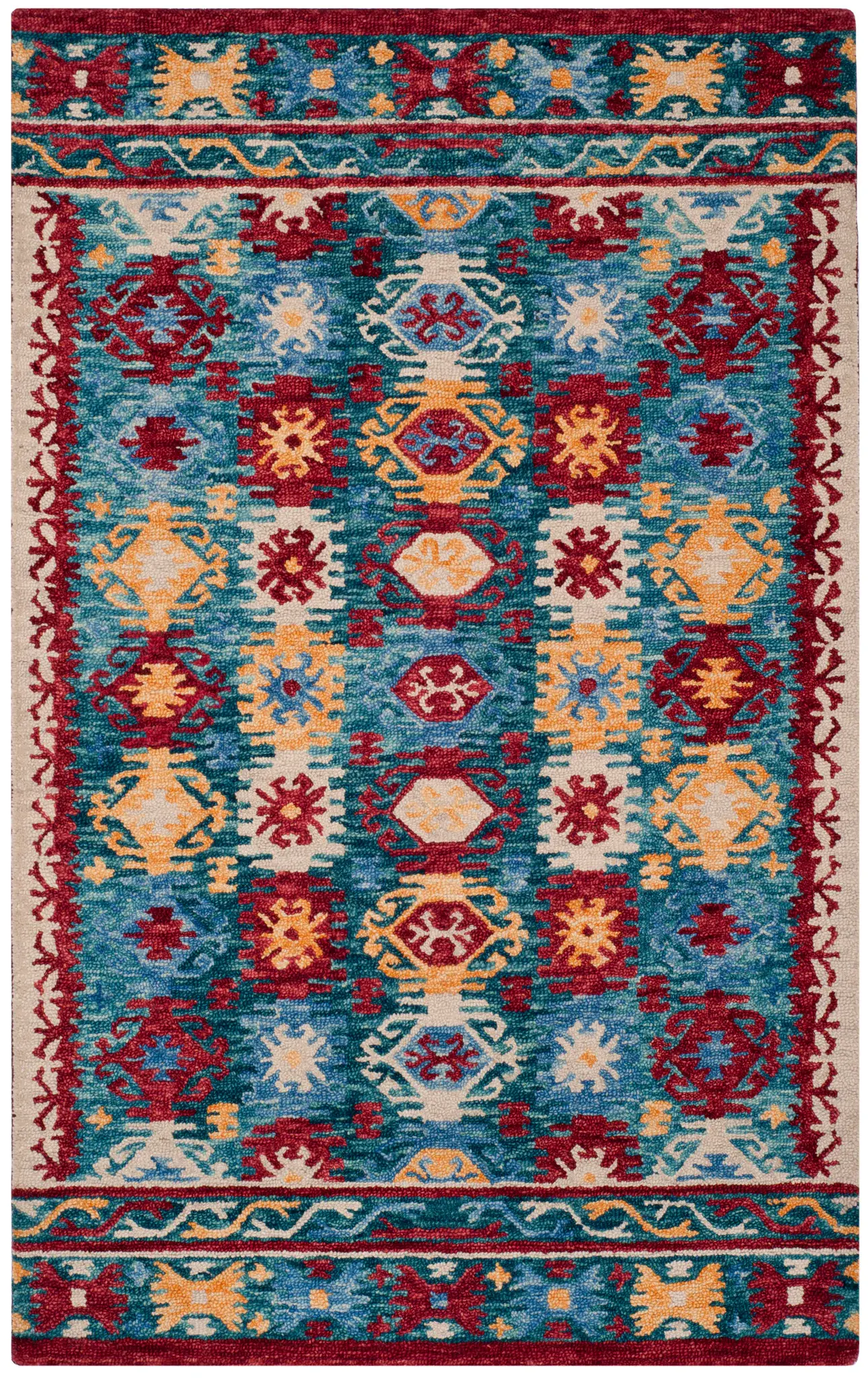 Aspen Tribal Symbol Column Bordered Hand-Tufted Wool Rug