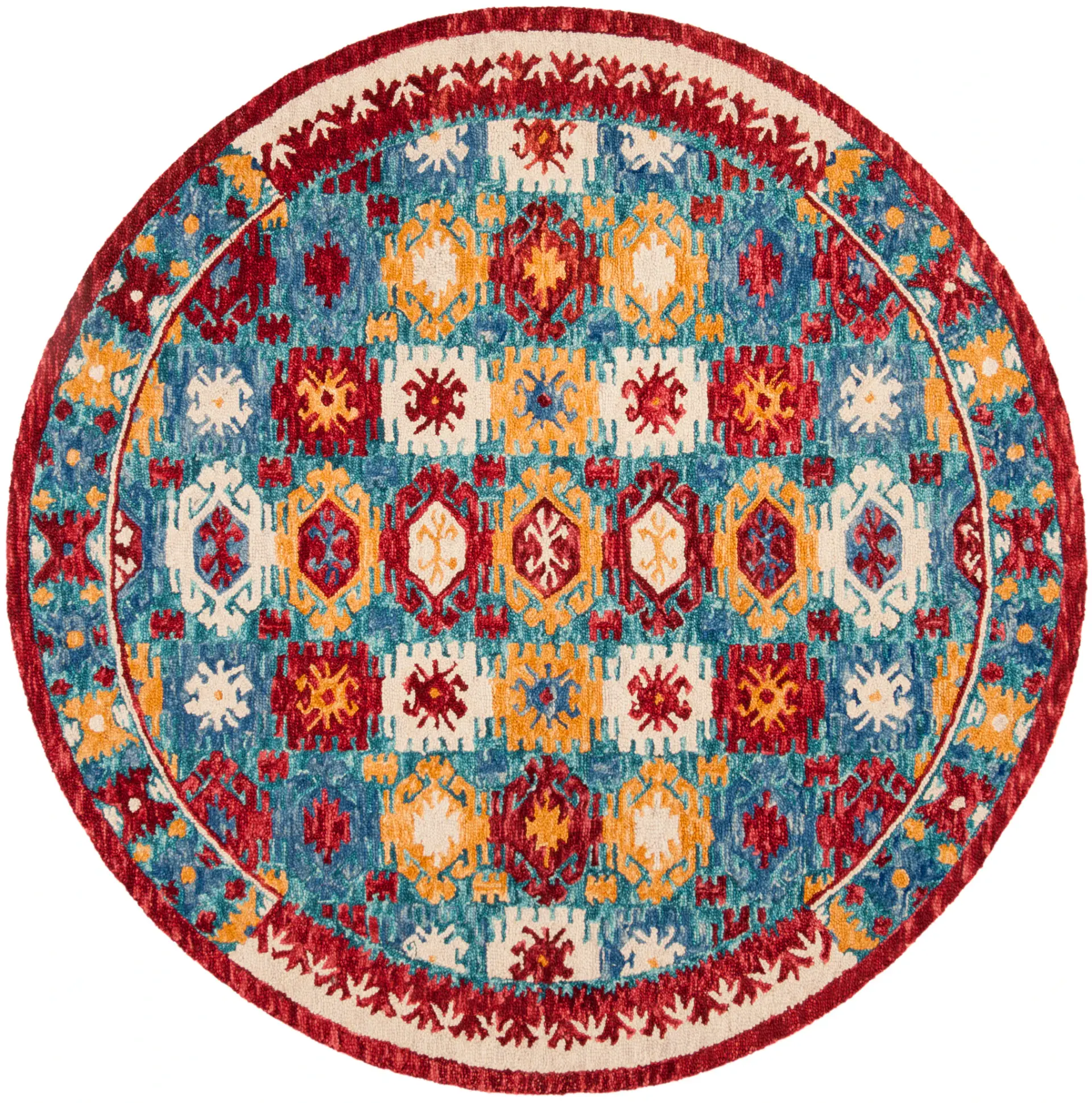 Aspen Tribal Symbol Column Bordered Hand-Tufted Wool Rug