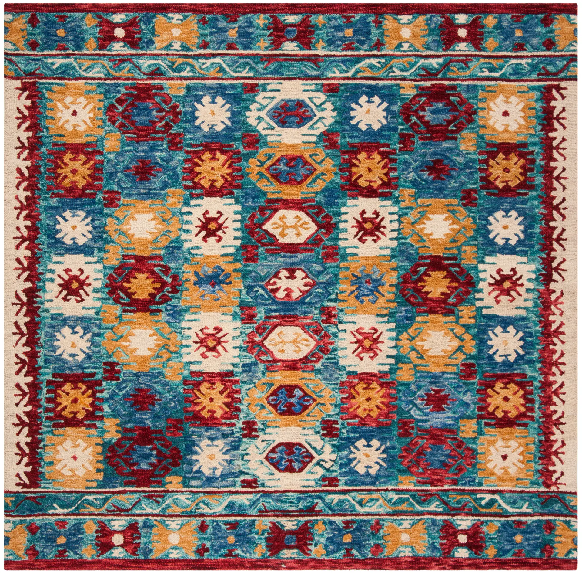 Aspen Tribal Symbol Column Bordered Hand-Tufted Wool Rug