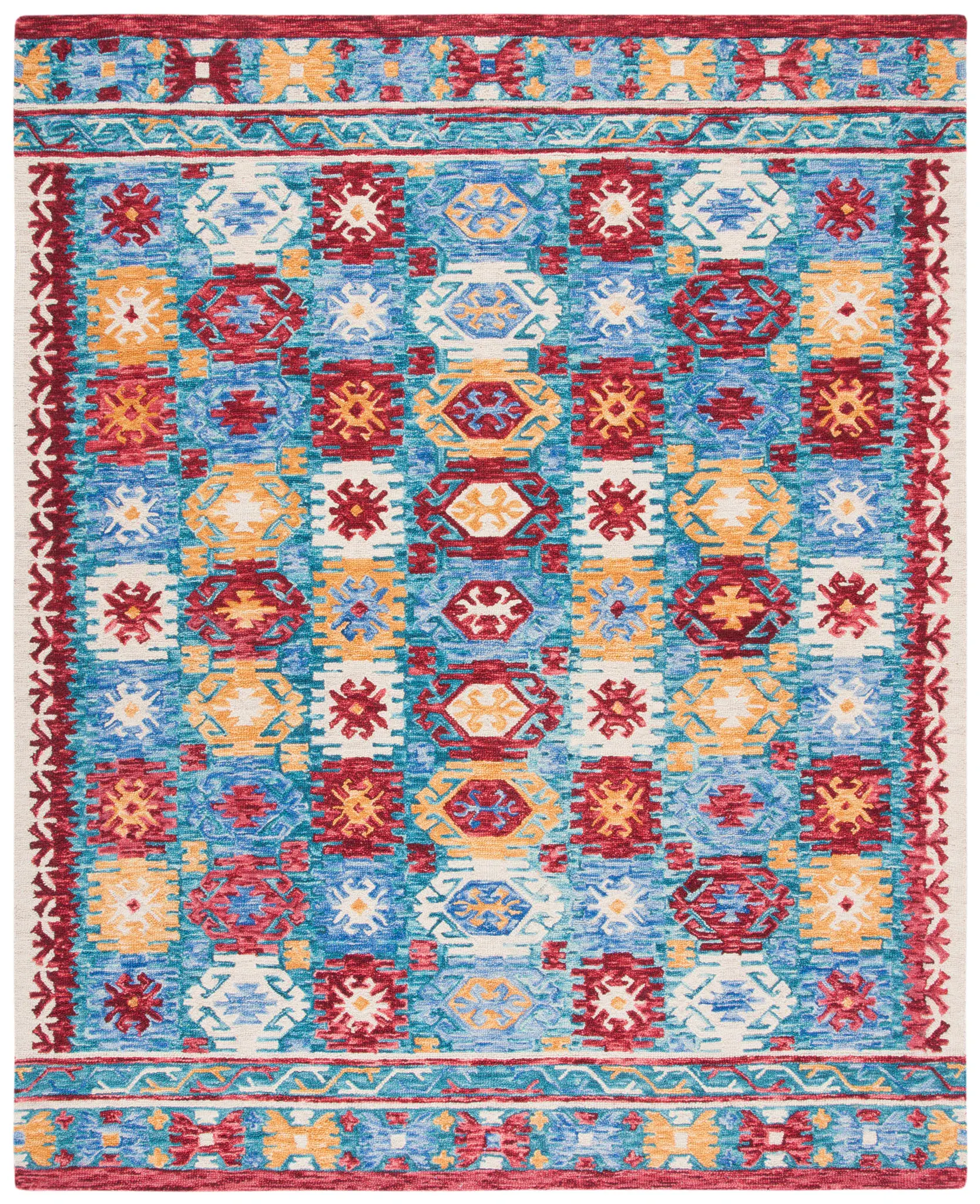 Aspen Tribal Symbol Column Bordered Hand-Tufted Wool Rug