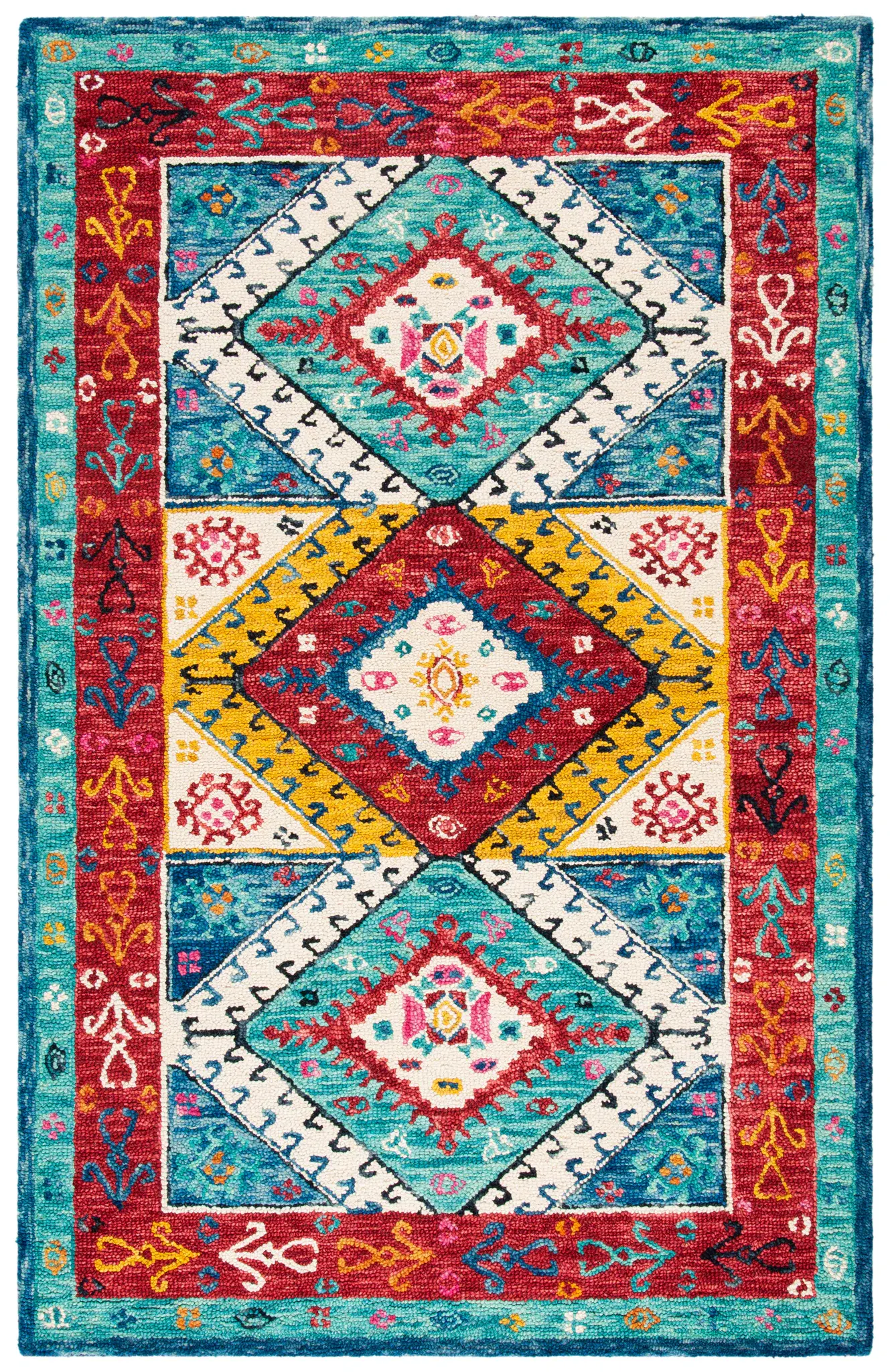 Aspen Tribal Stacked Diamond Bordered Hand-Tufted Wool Rug
