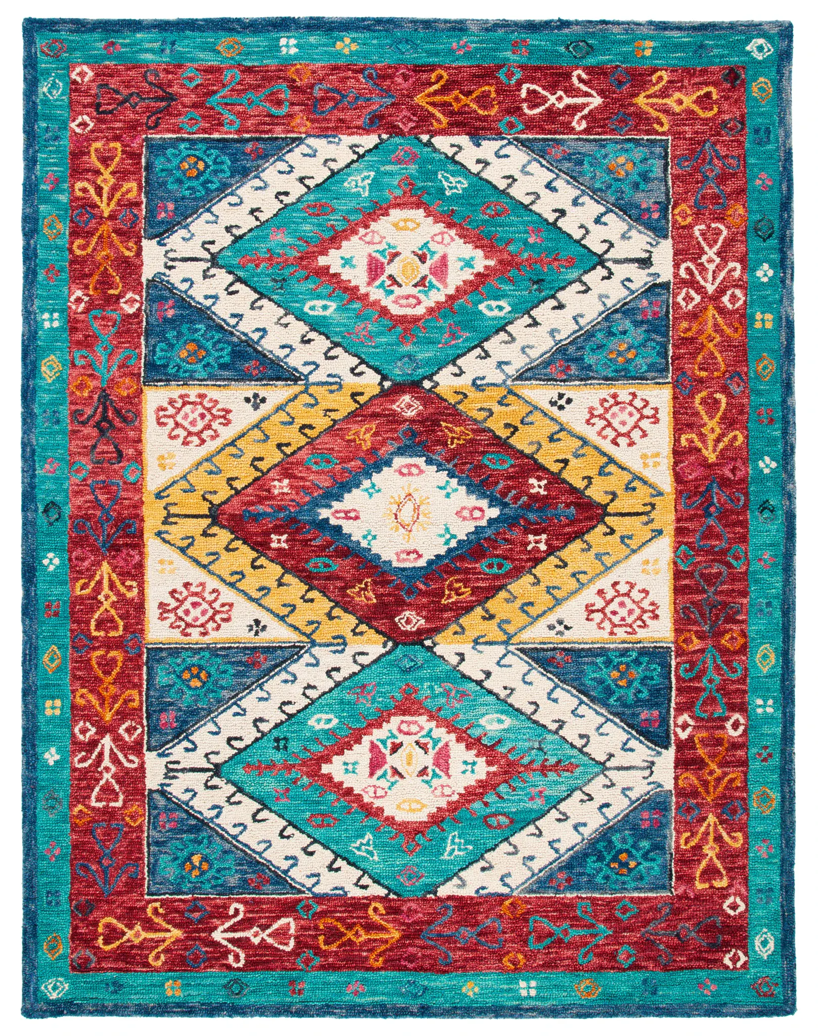 Aspen Tribal Stacked Diamond Bordered Hand-Tufted Wool Rug