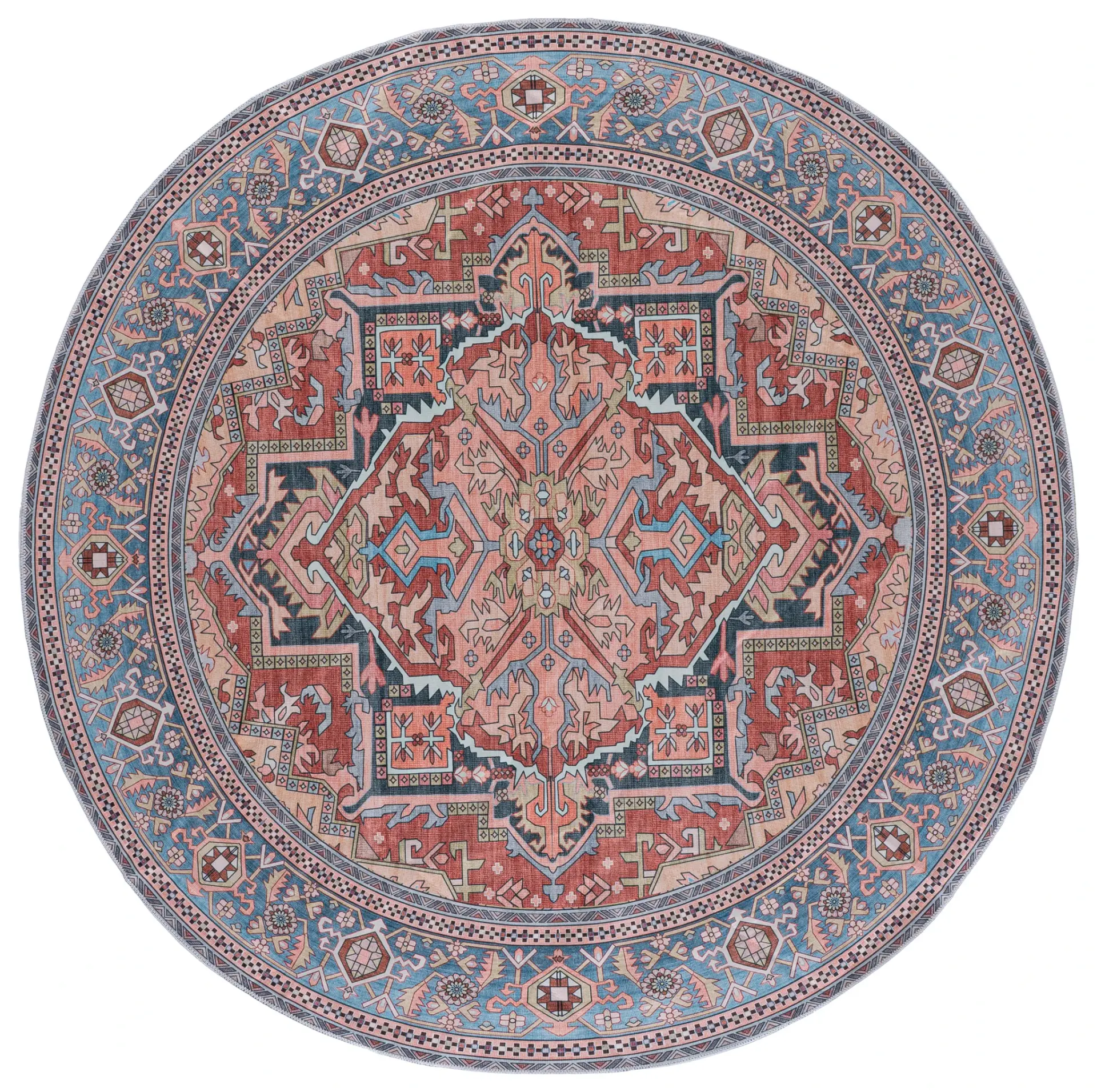 Arizona Geometric Medallion Border Washable Rug