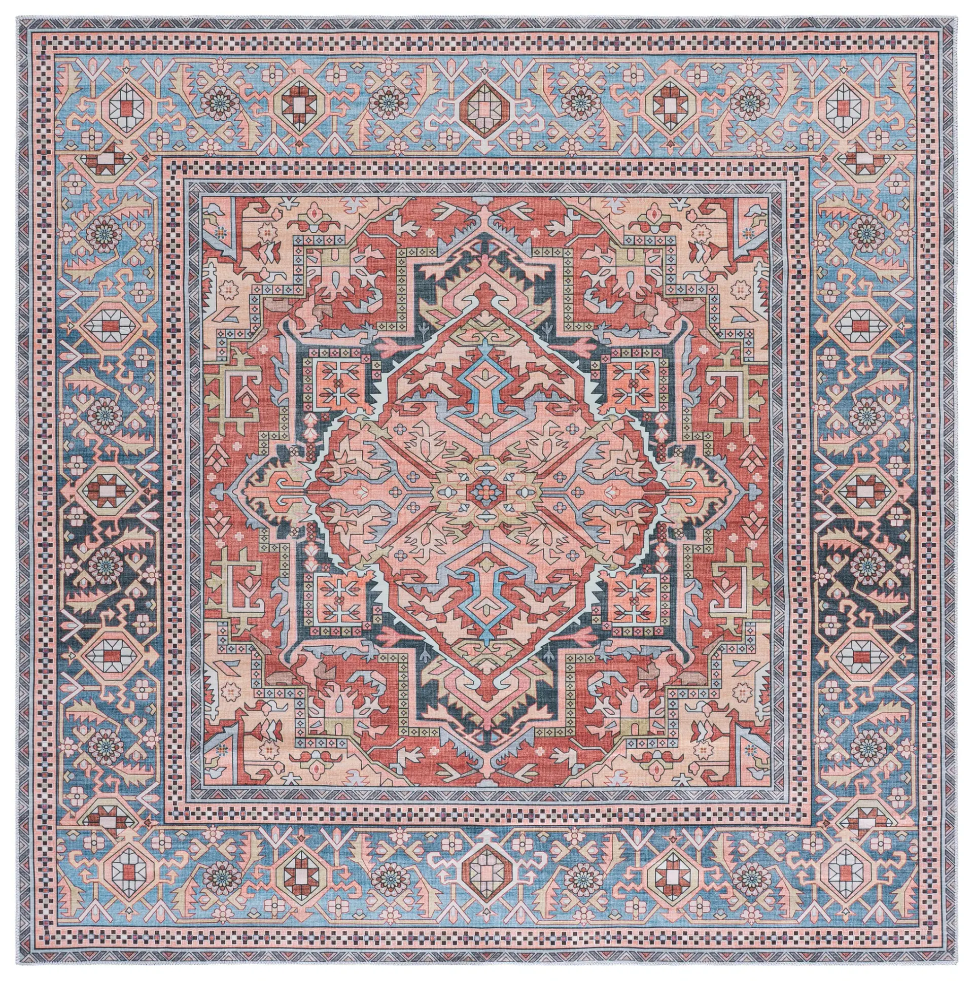 Arizona Geometric Medallion Border Washable Rug