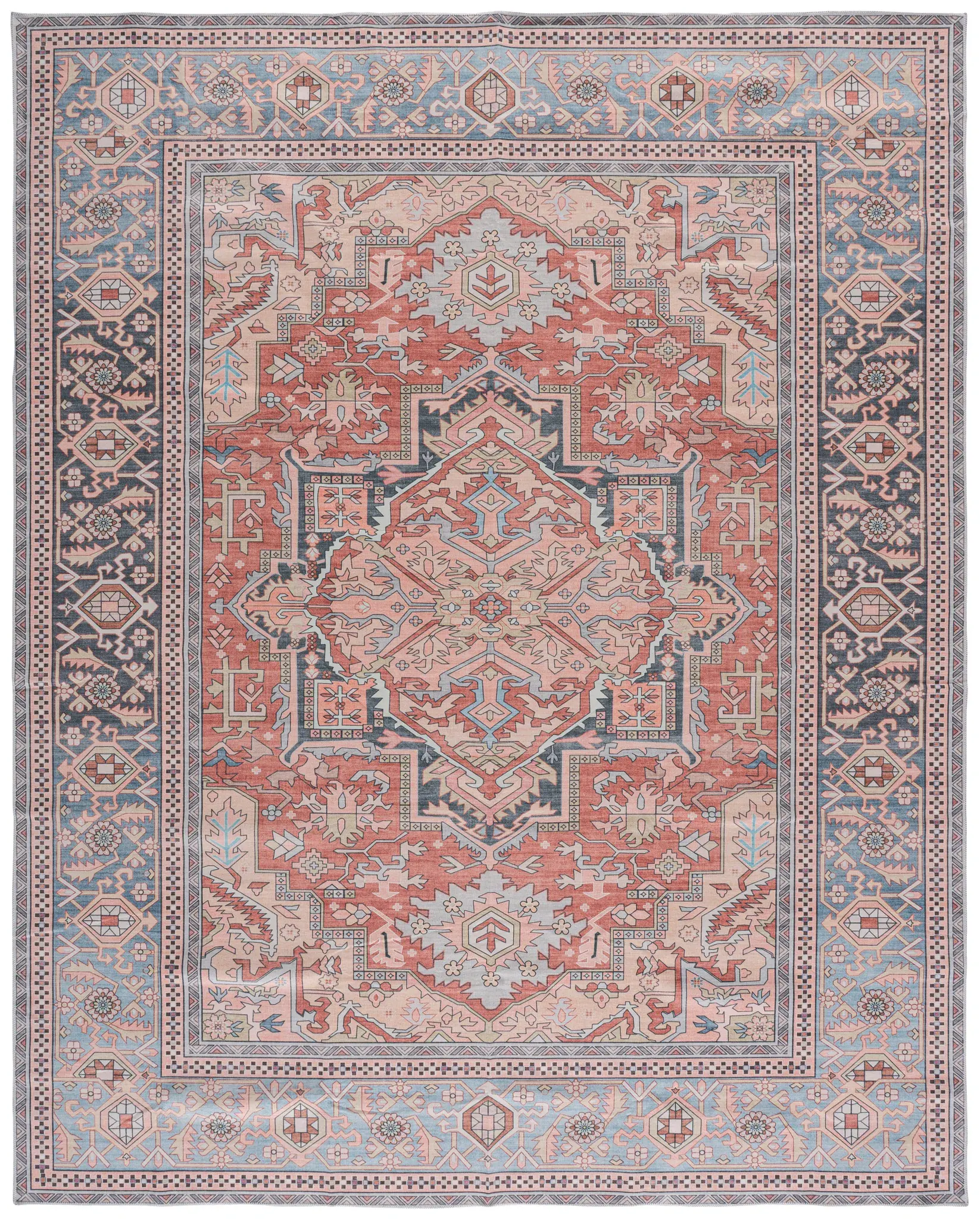Arizona Geometric Medallion Border Washable Rug
