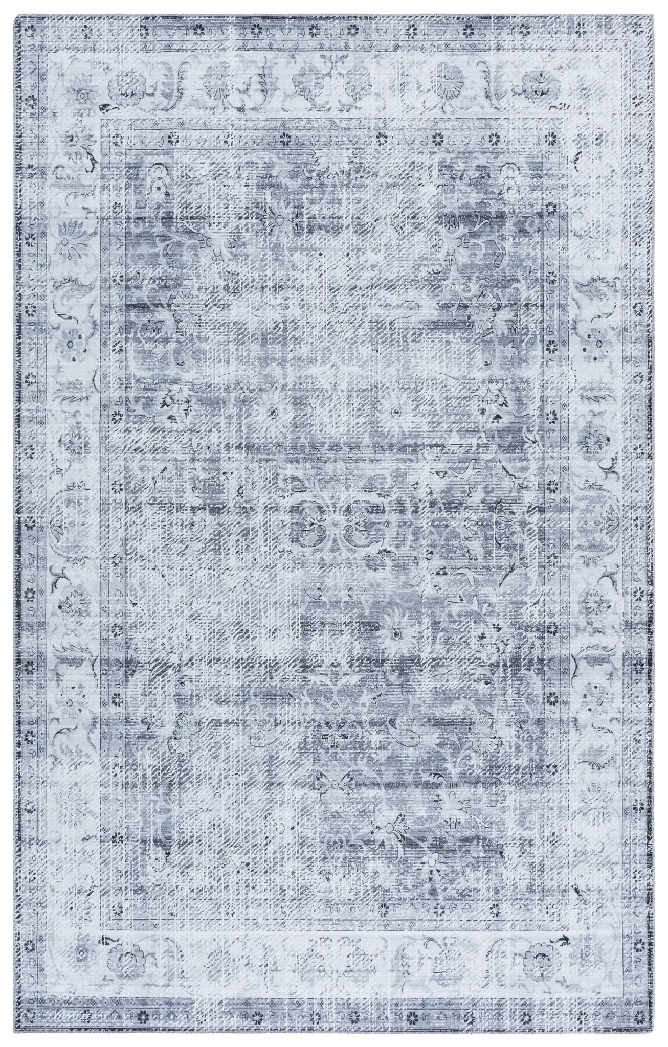 Arizona Distressed Floral Bordered Washable Rug