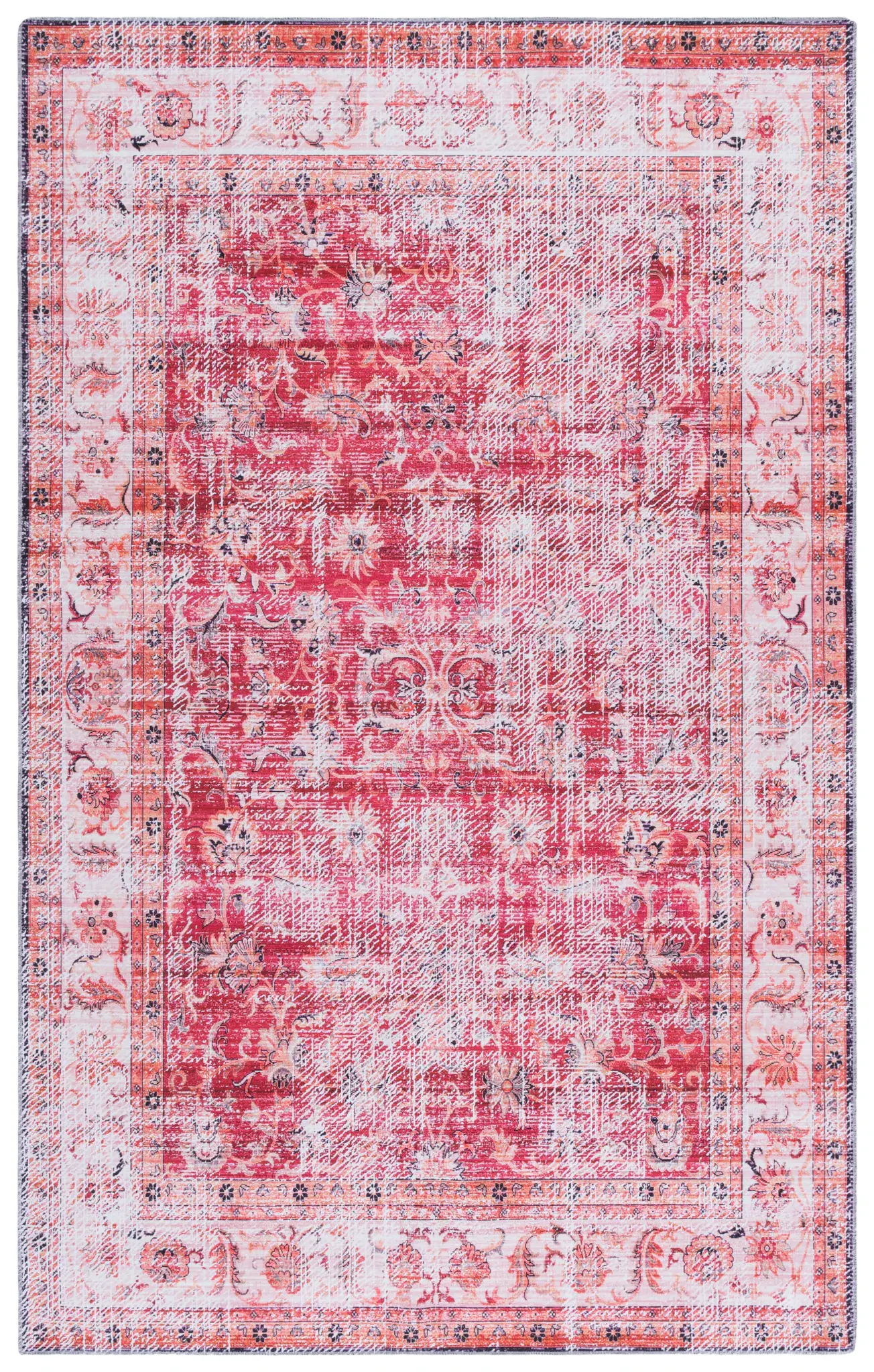 Arizona Distressed Floral Bordered Washable Rug
