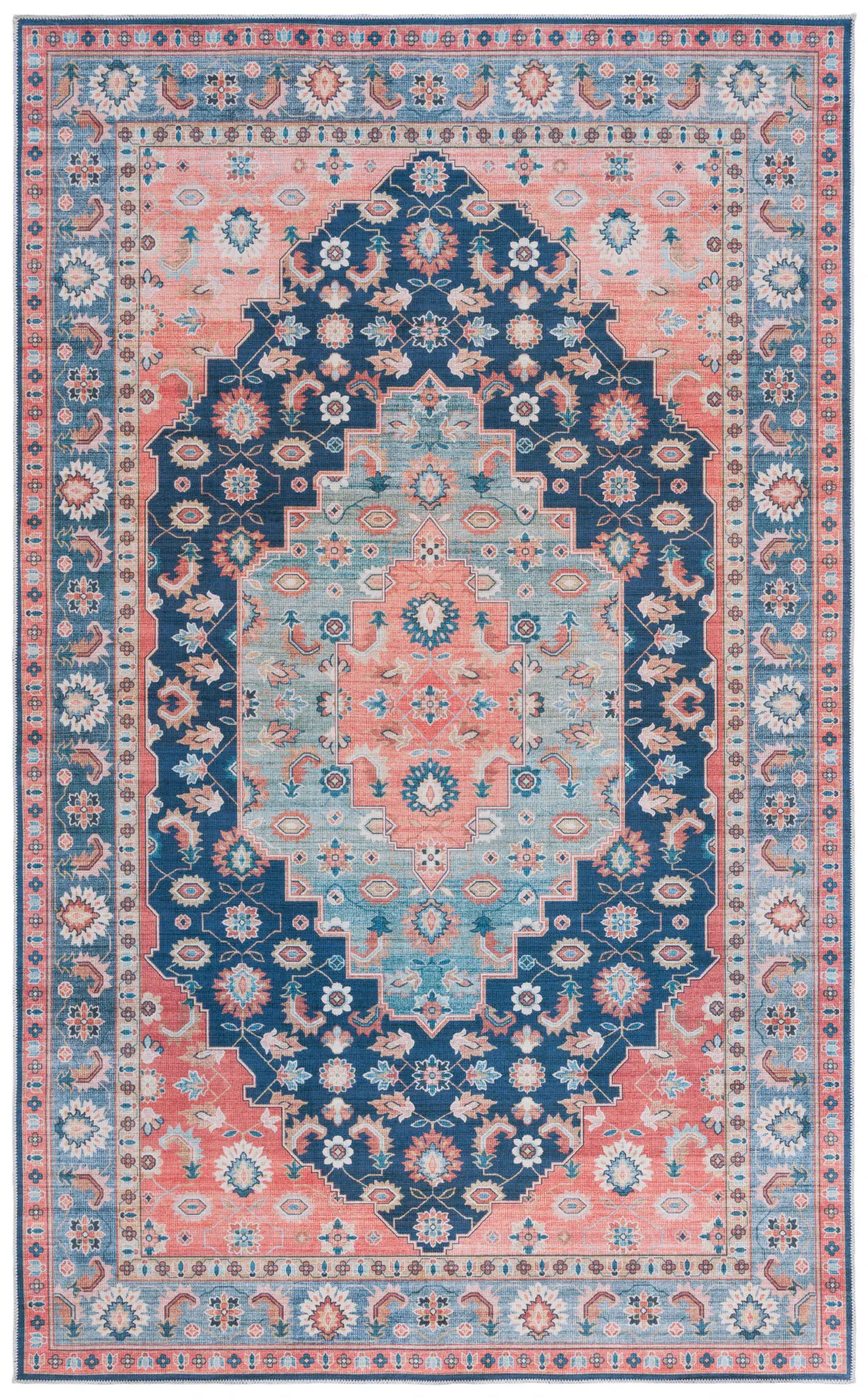 Arizona Traditional Medallion Bordered Washable Rug