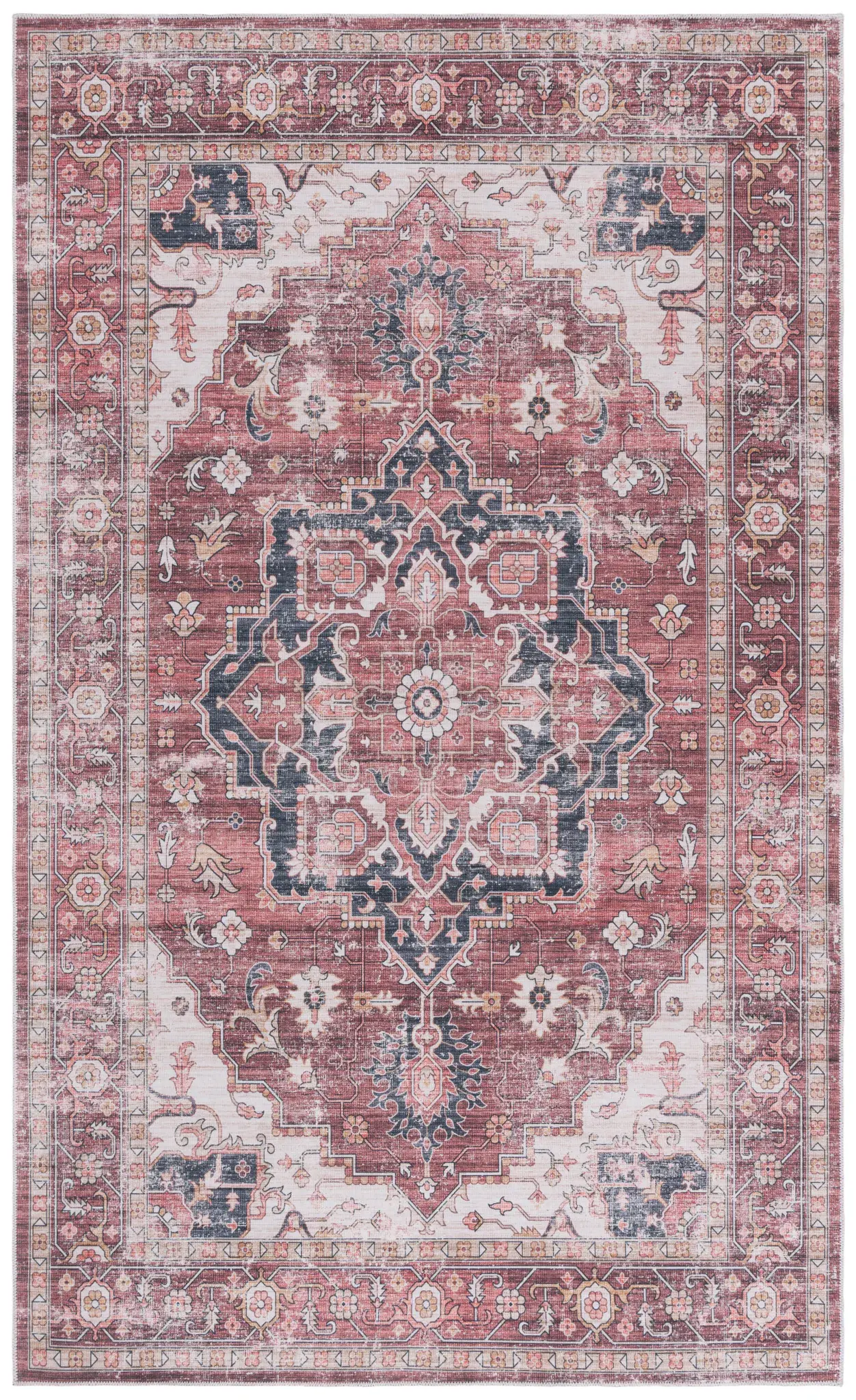 Arizona Traditional Tiered Medallion Border Washable Rug