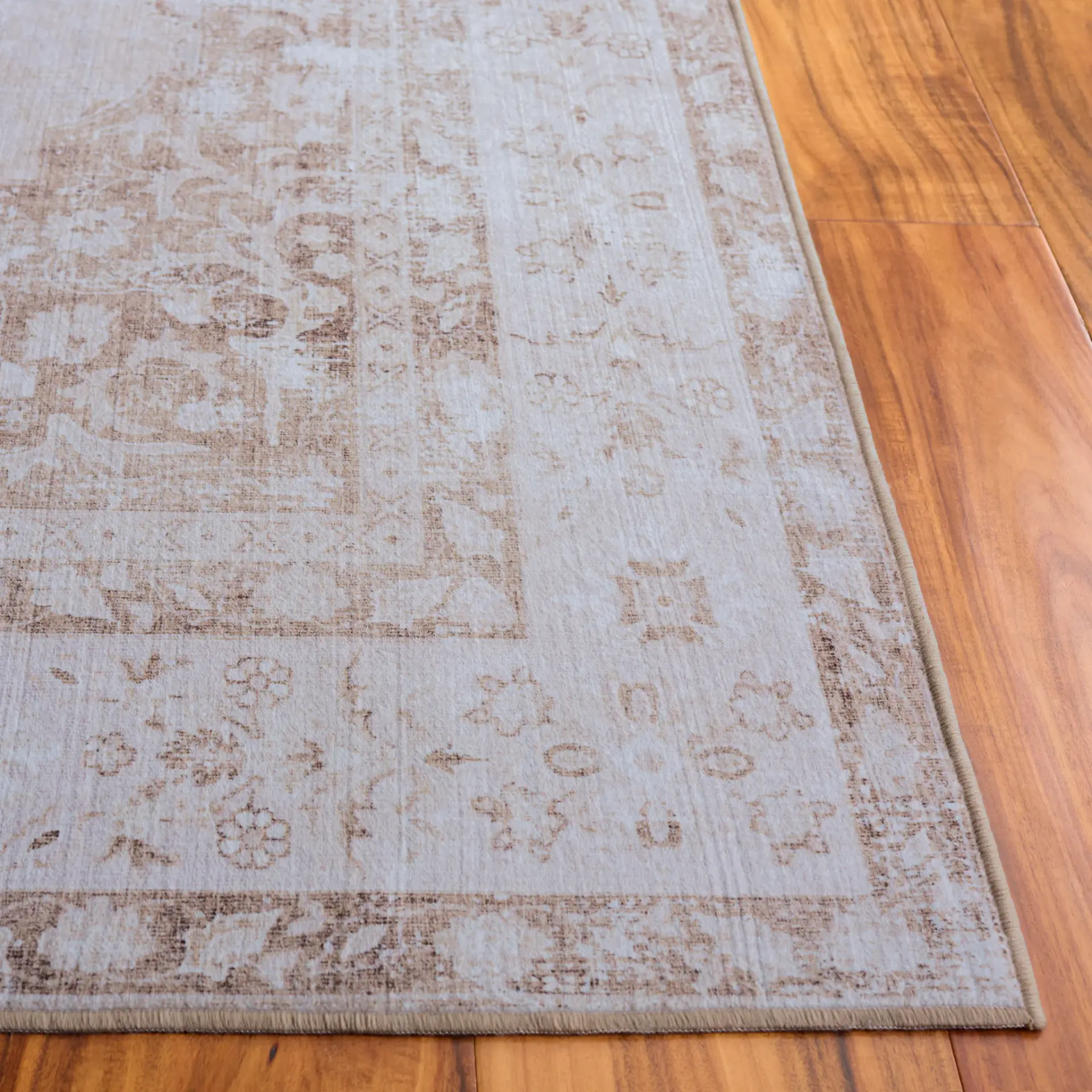 Arizona Distressed Floral Border Washable Rug