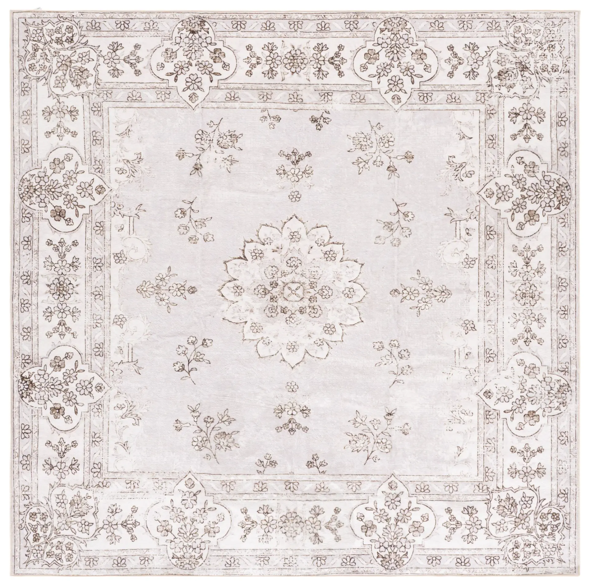 Arizona Scalloped Rosette Medallion Washable Rug