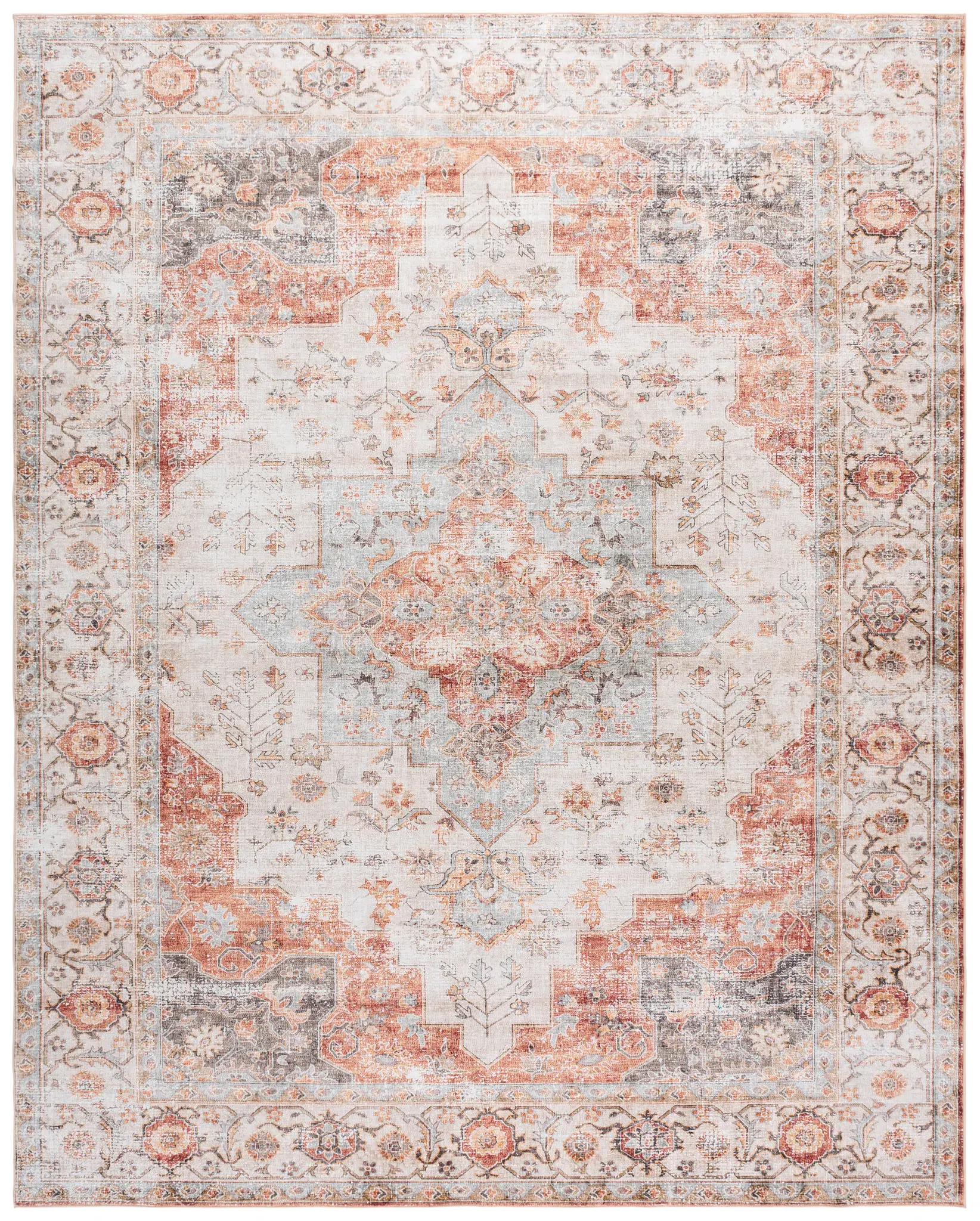 Arizona Stepped Medallion Bordered Washable Rug