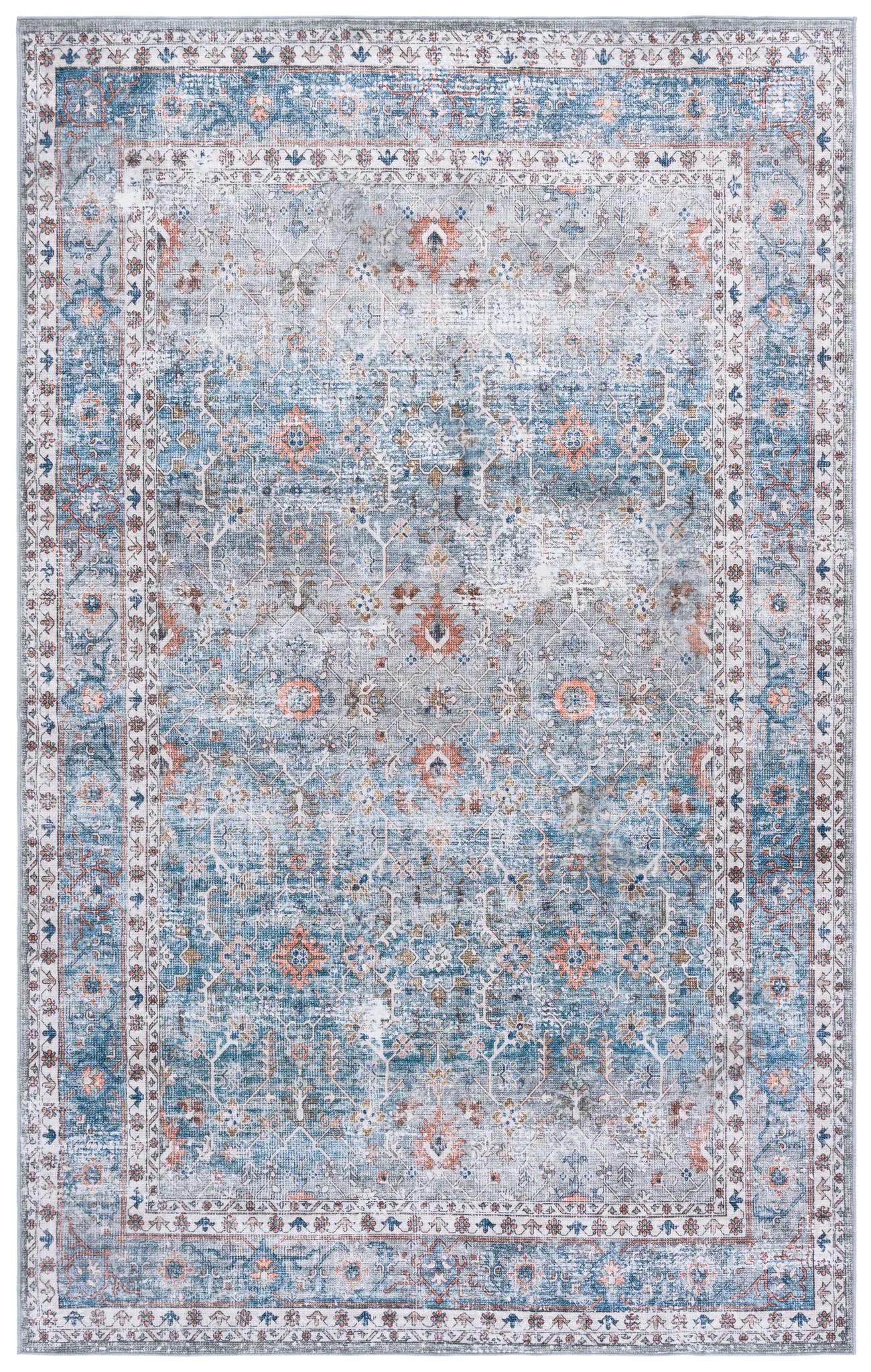 Arizona Vintage Floral Bordered Washable Rug