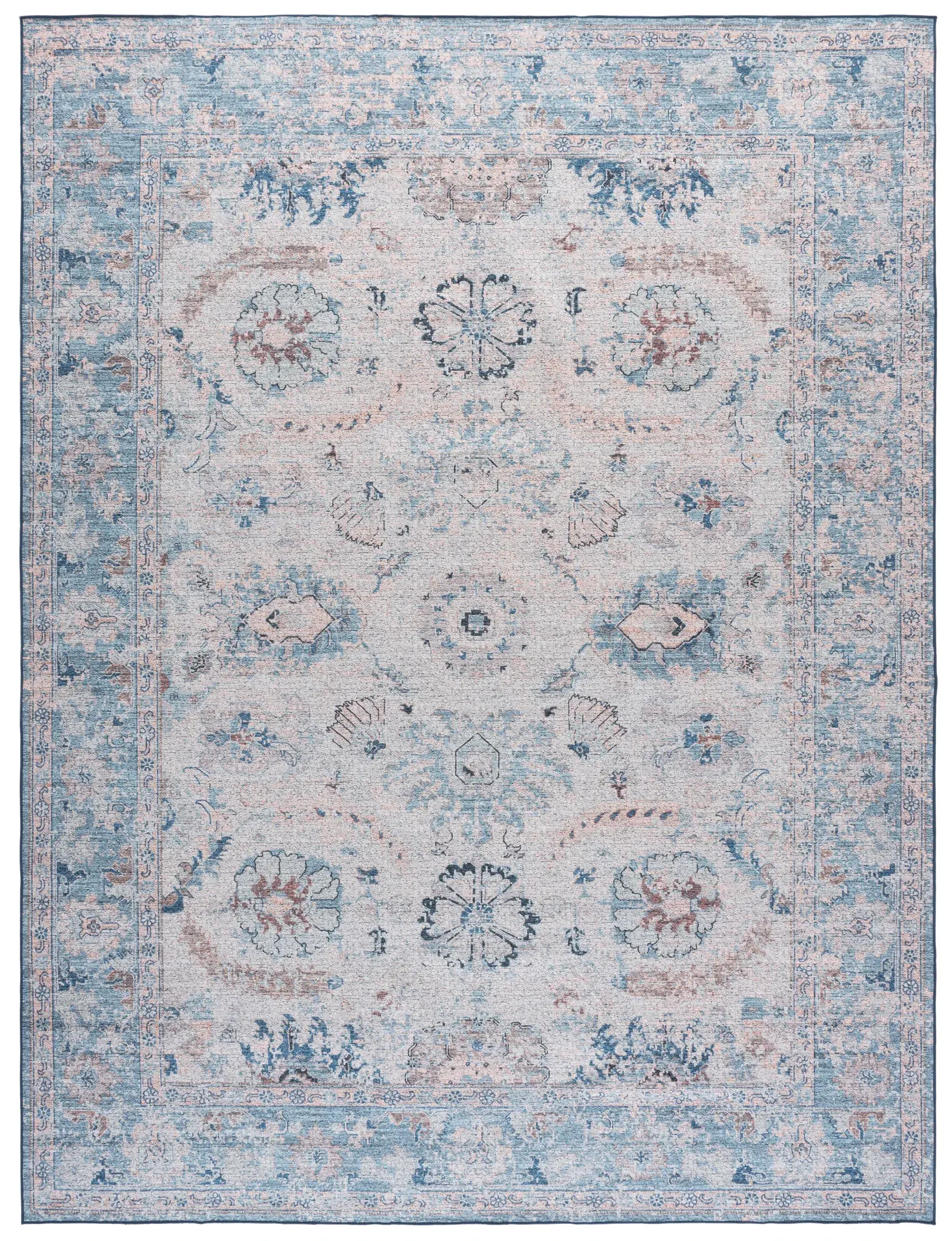 Arizona Distressed Palmette Bordered Washable Rug