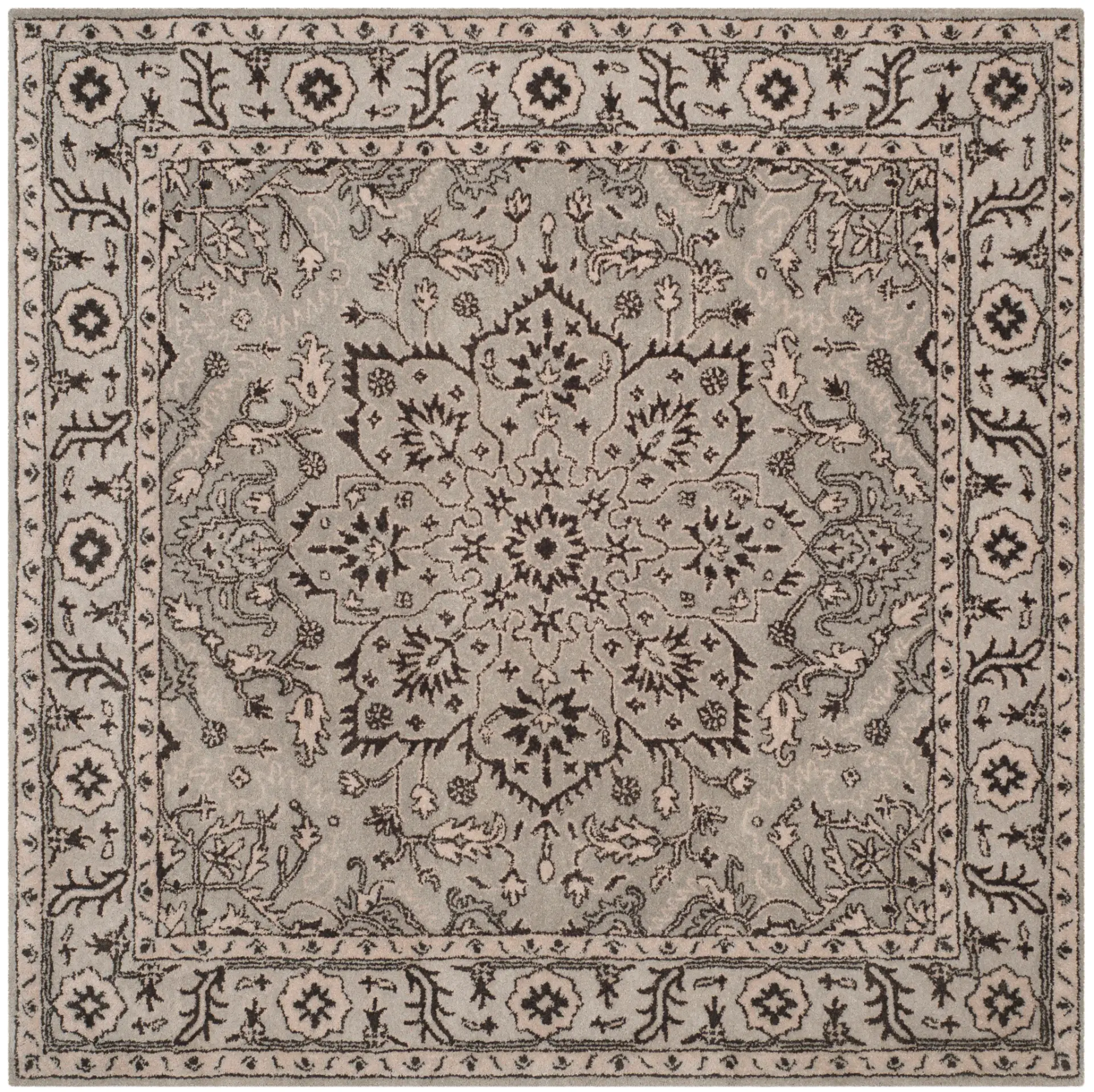 Antiquity Floral Medallion Border Hand-Tufted Wool Rug
