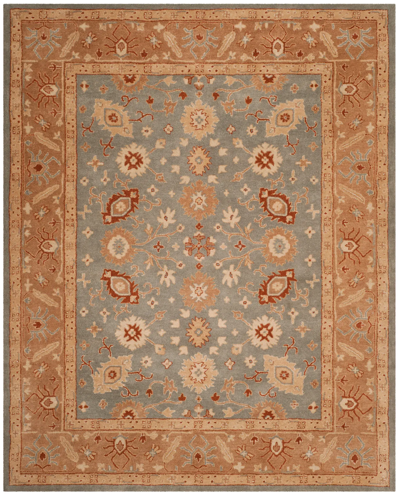 Antiquity Floral Cartouche Bordered Hand-Tufted Wool Rug