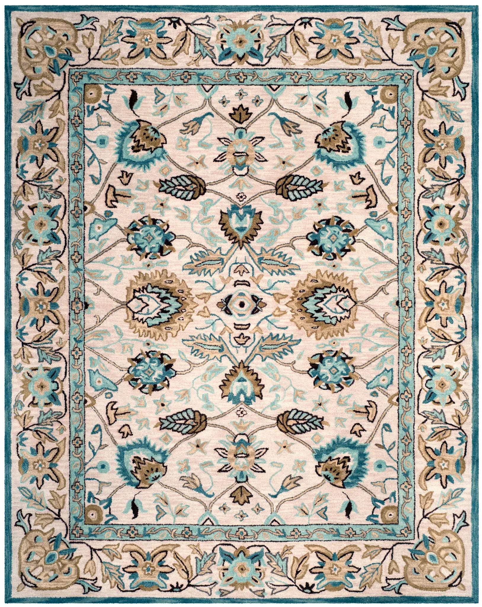Antiquity Lotus Bordered Hand-Tufted Wool Rug
