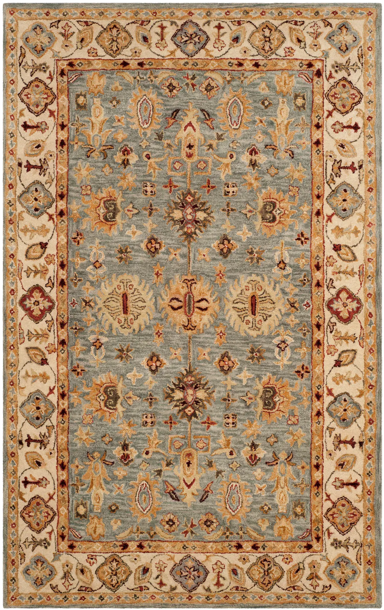 Antiquity Rosette Bordered Hand-Tufted Wool Rug