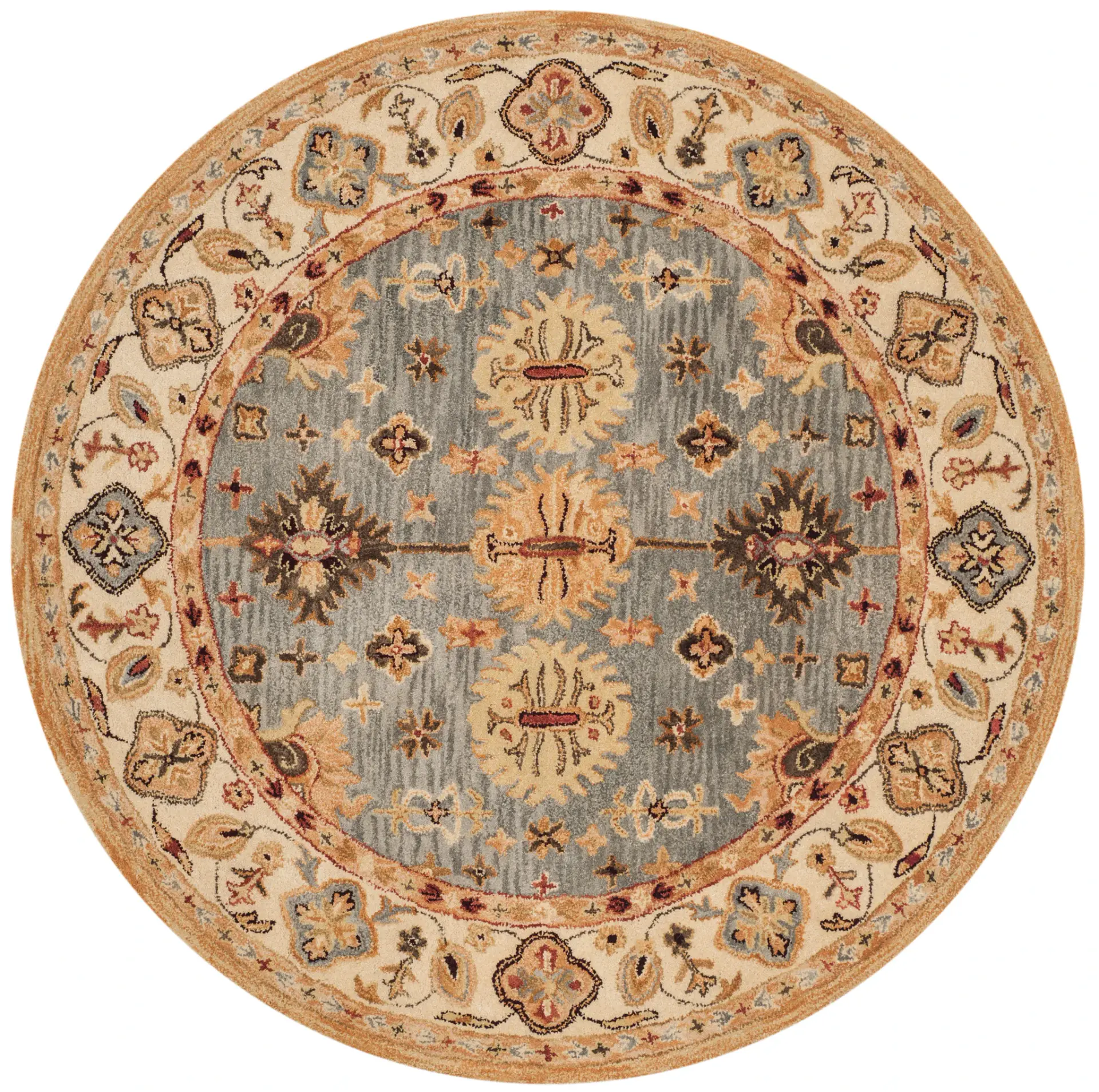 Antiquity Rosette Bordered Hand-Tufted Wool Rug