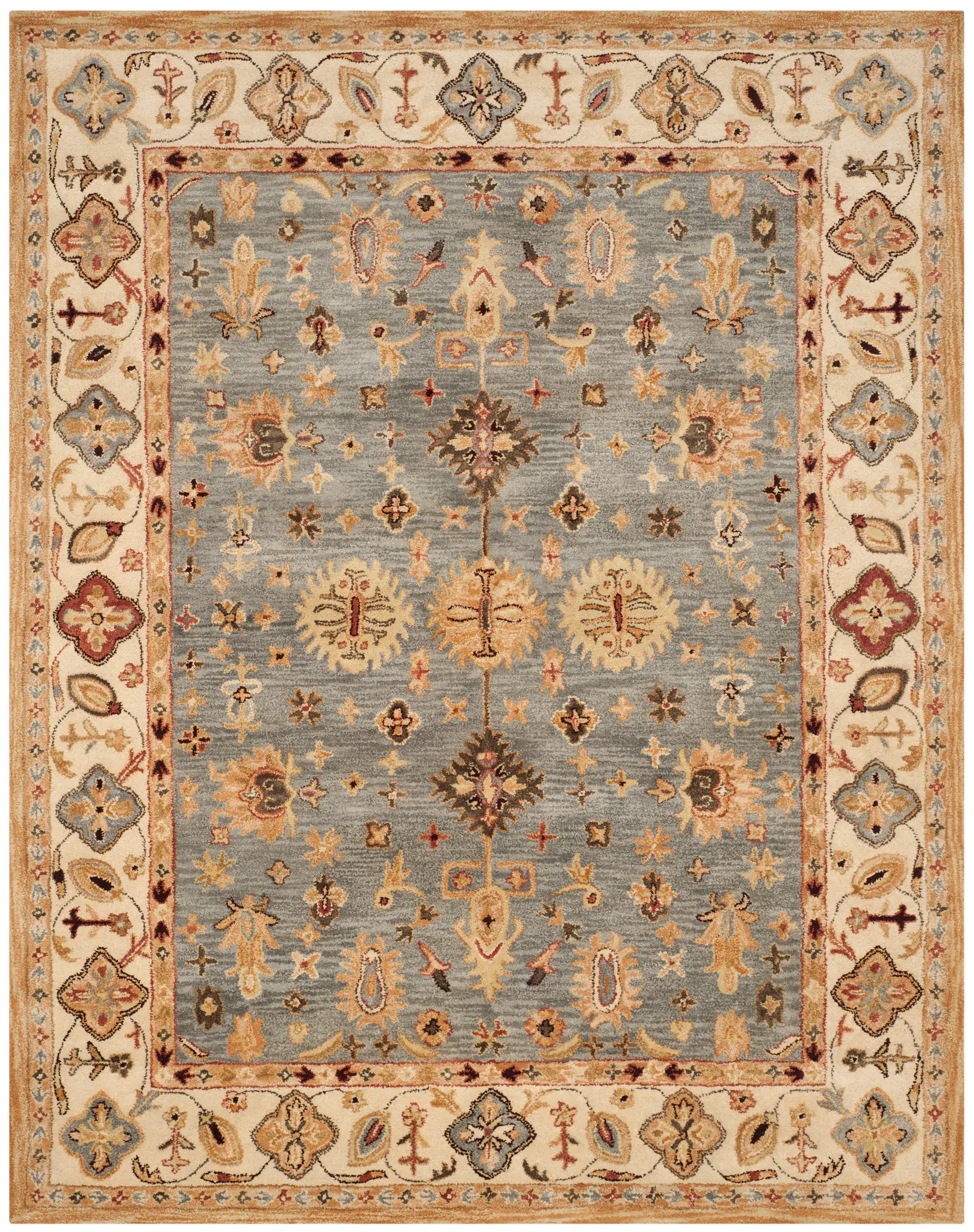 Antiquity Rosette Bordered Hand-Tufted Wool Rug