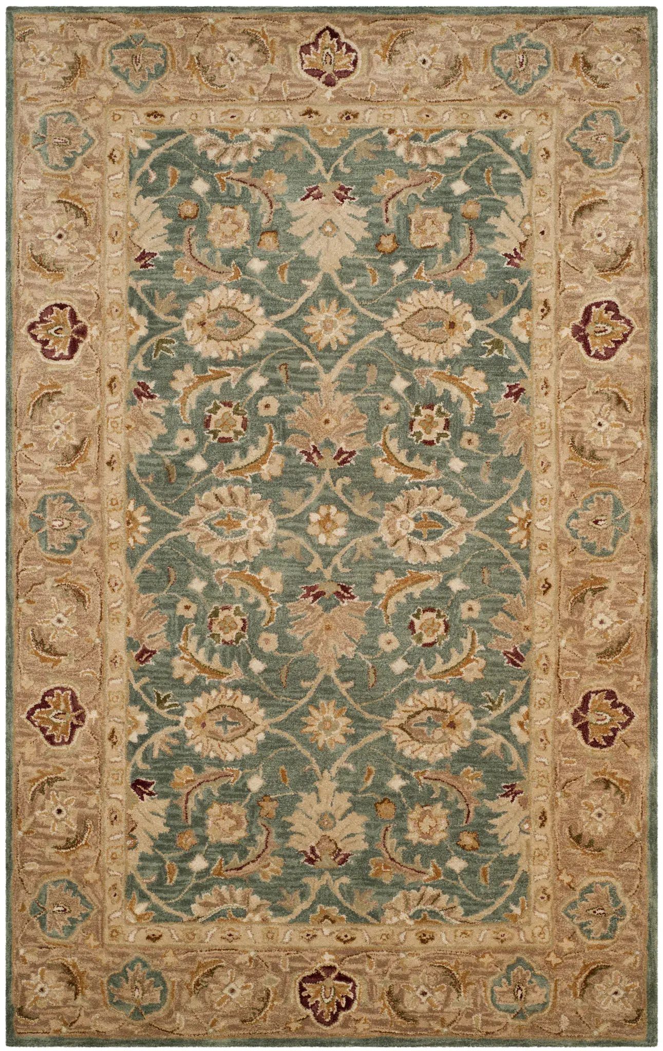 Antiquity Scrolling Palmette Bordered Hand-Tufted Wool Rug