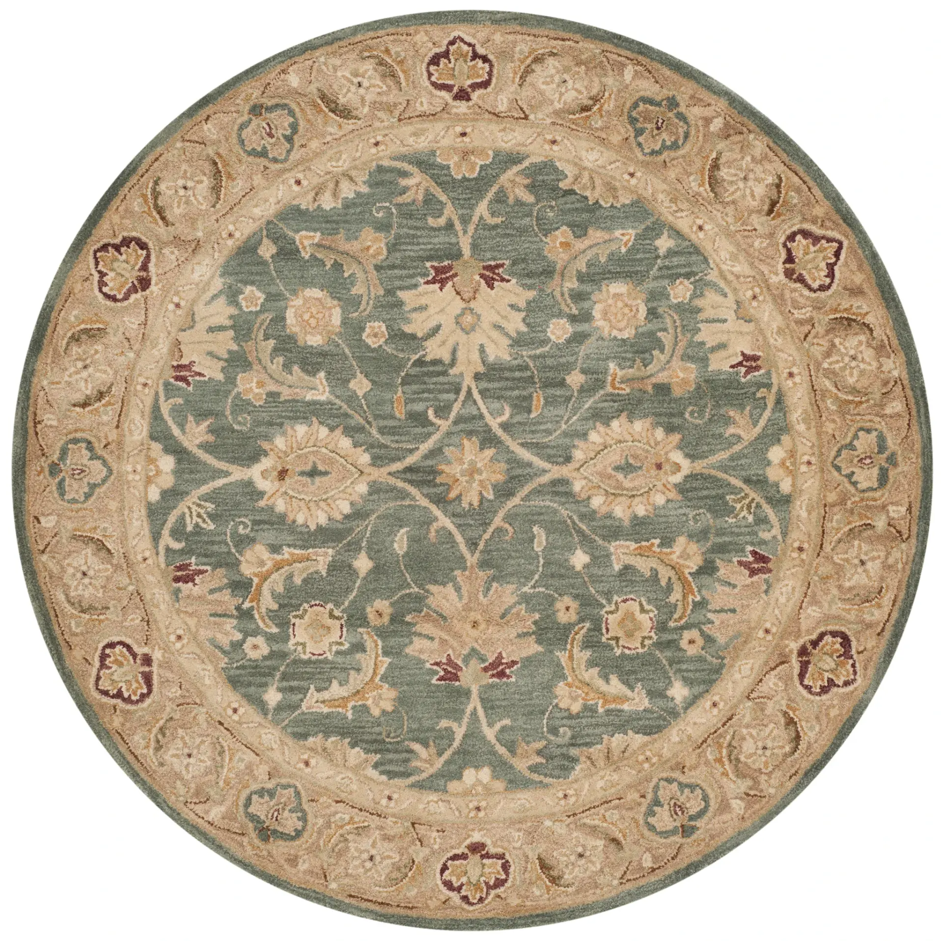 Antiquity Scrolling Palmette Bordered Hand-Tufted Wool Rug