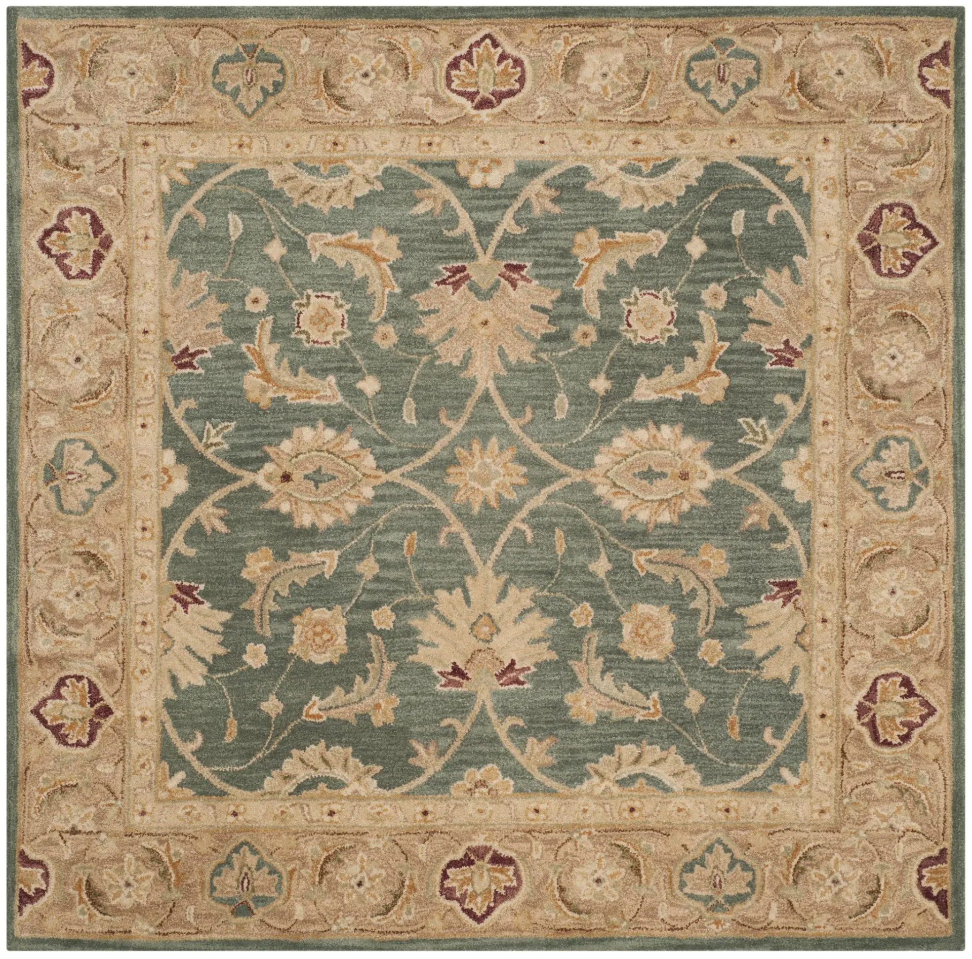 Antiquity Scrolling Palmette Bordered Hand-Tufted Wool Rug