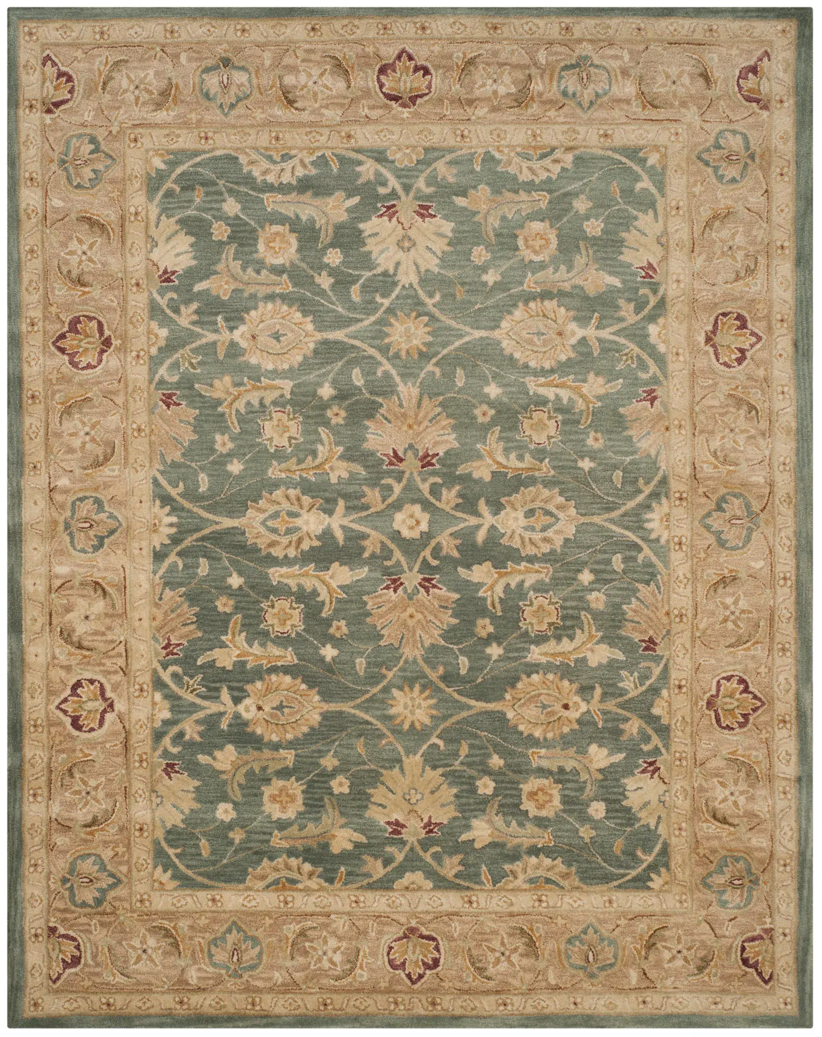 Antiquity Scrolling Palmette Bordered Hand-Tufted Wool Rug