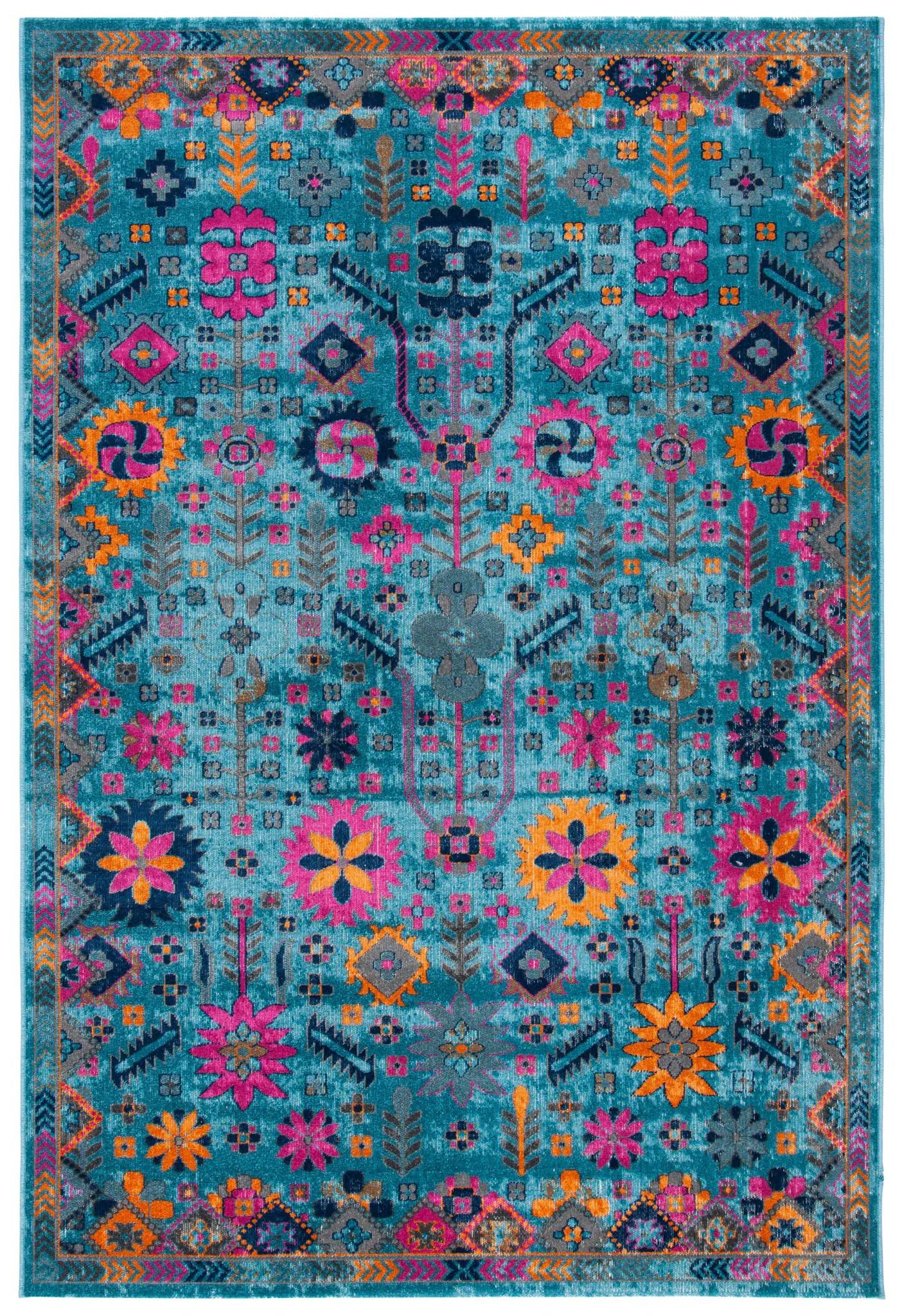 Artisan Distressed Geometric Floral Rug