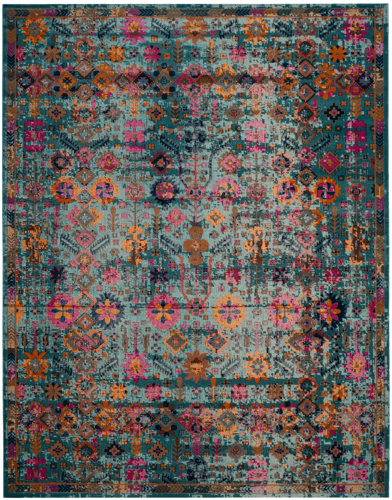 Artisan Distressed Geometric Floral Rug
