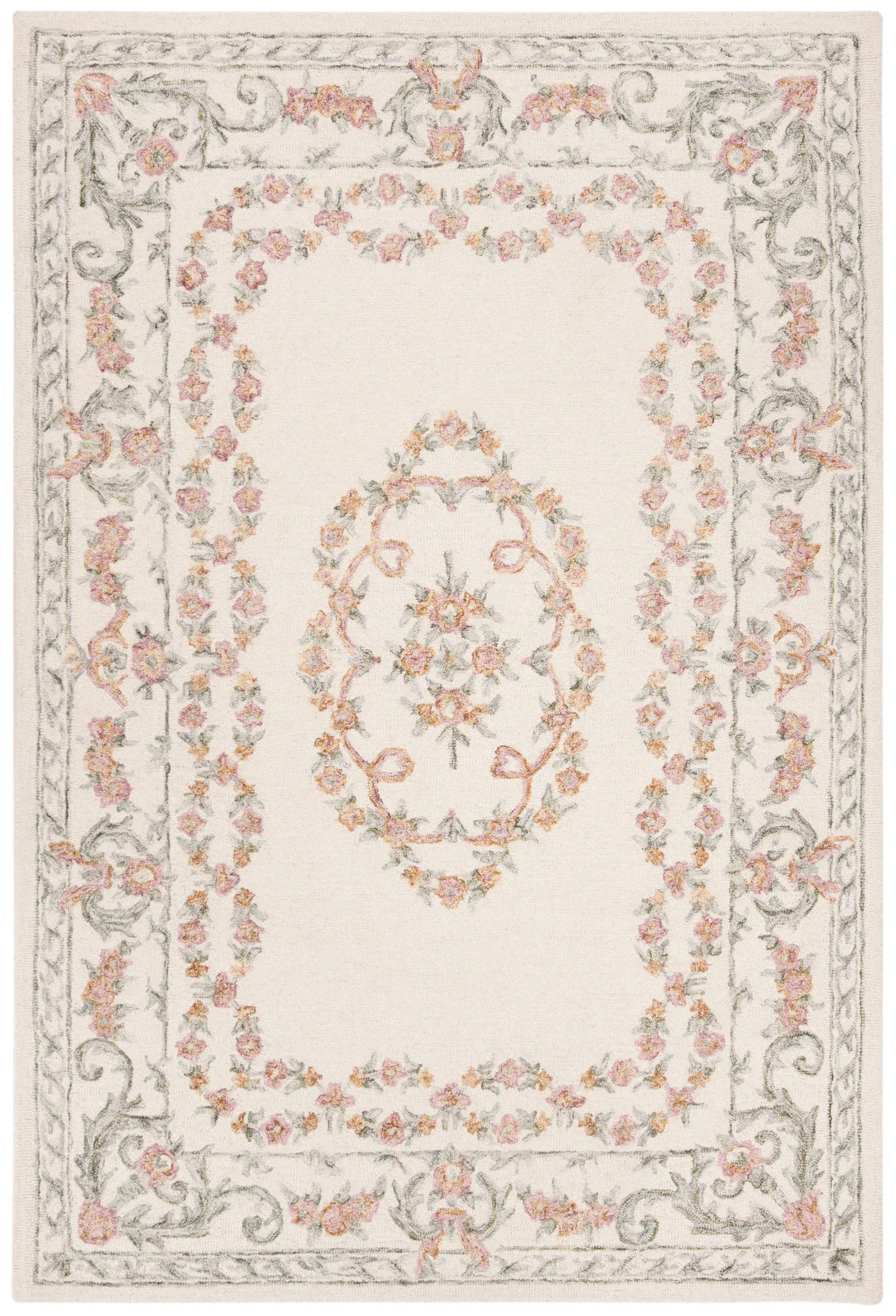 Aubusson Garland Medallion Hand-Tufted Wool Rug